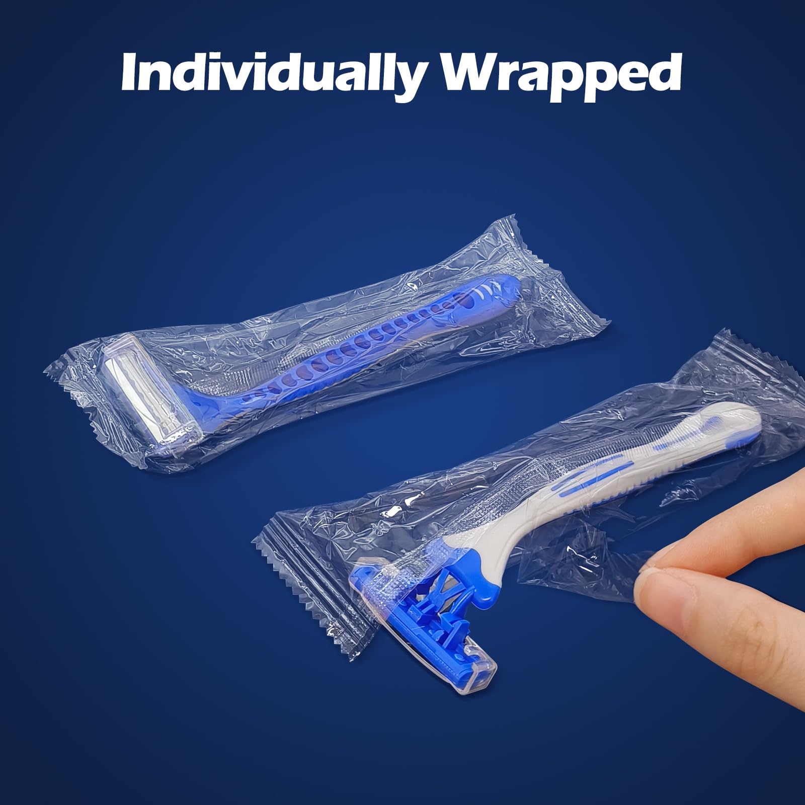 350 Pack Kheoxusa 3-Blade Disposable Razors - Individually Wrapped, Triple Blade Shaving Razors for Men & Women - Perfect for Travel, Hotels, Airbnb, Tattoo Shops & Personal Grooming (Grey Blue)