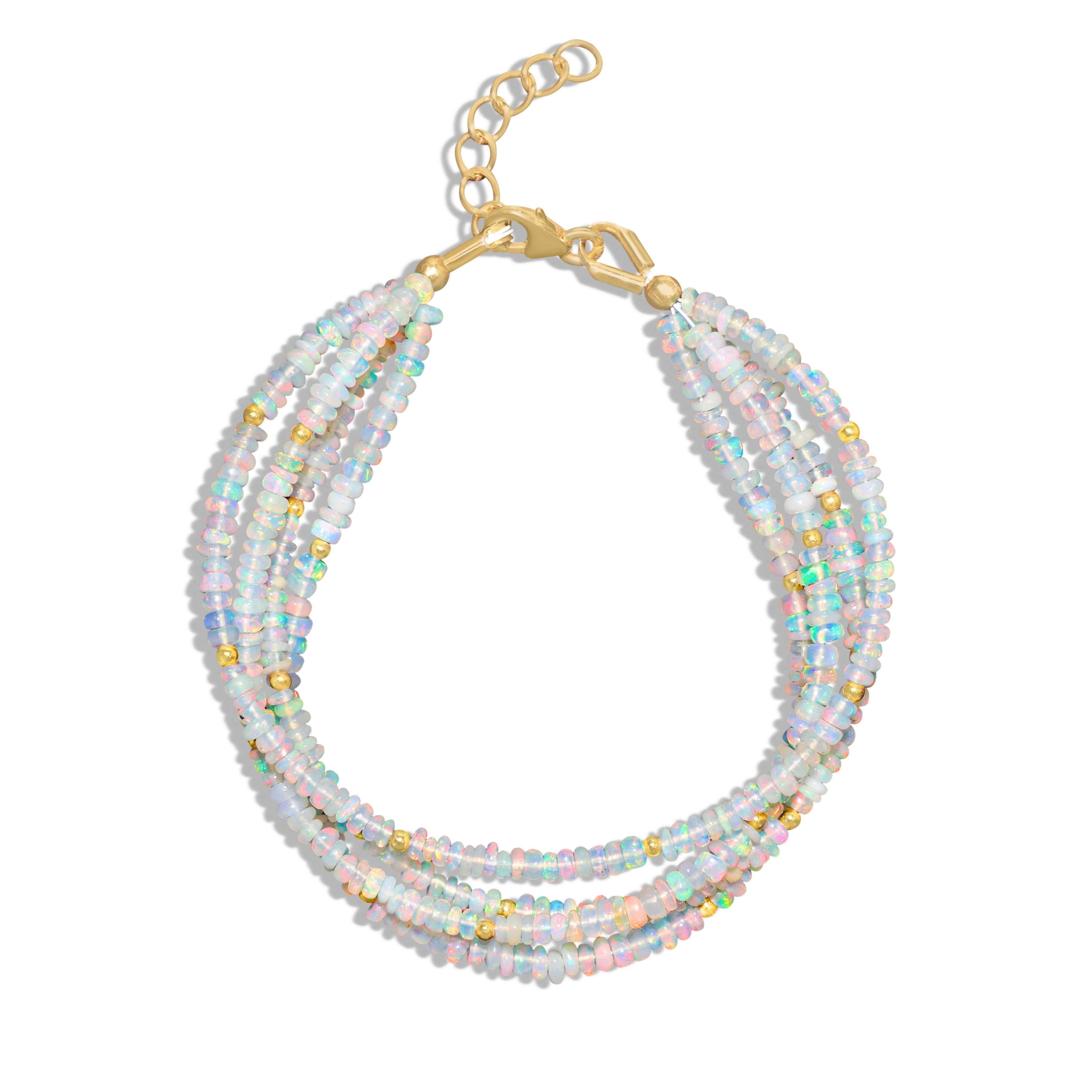 Natural Multifire White Opal Four Strand Beads Bracelet for Women - Boho Chic Handmade Jewelry for Everyday Wear, Parties & Special Occasions