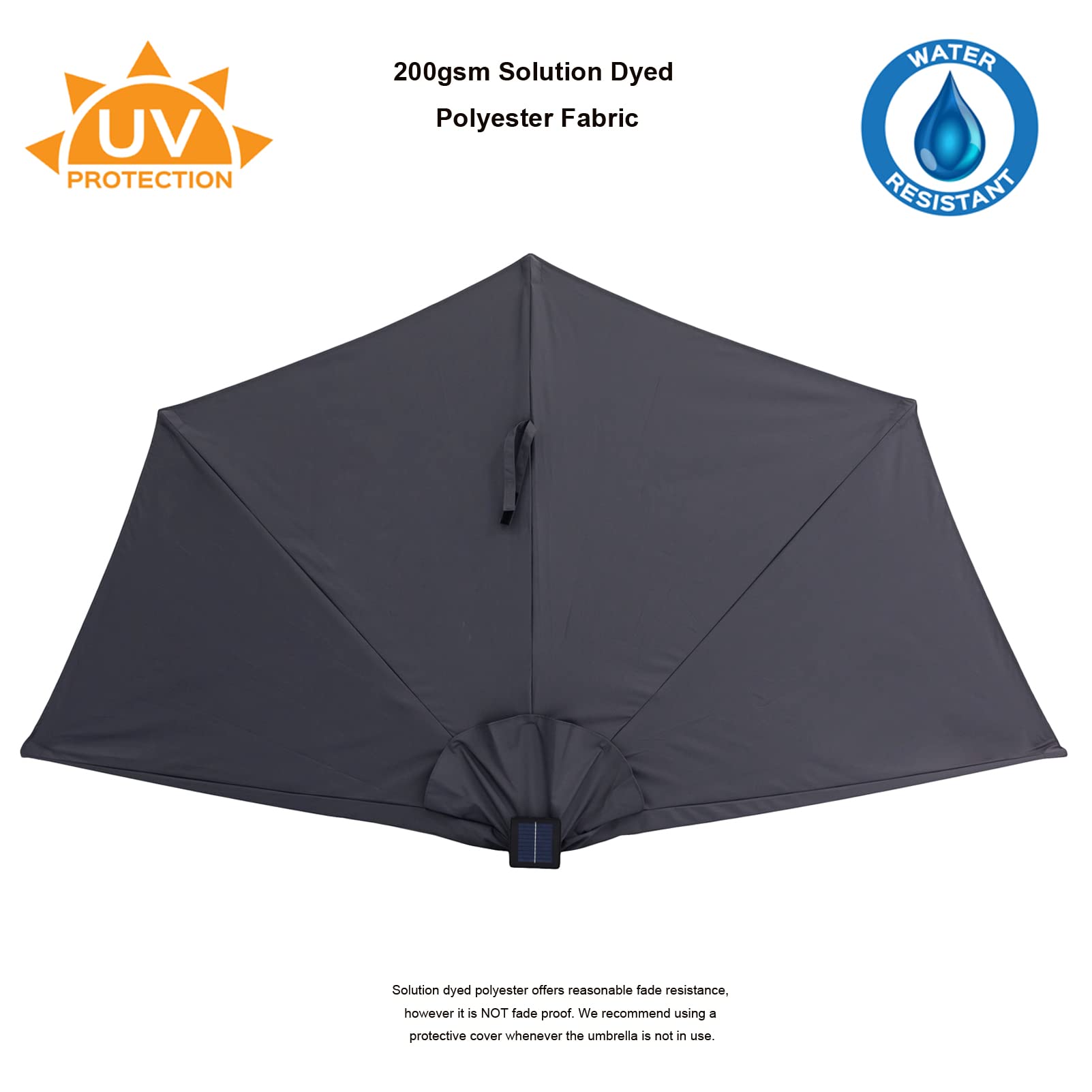 CHopetree 9ft Half Round Outdoor Patio Market Wall Umbrella with Solar LED Lights & Adjustable Tilt - Perfect for Poolside, Garden, and Backyard Relaxation