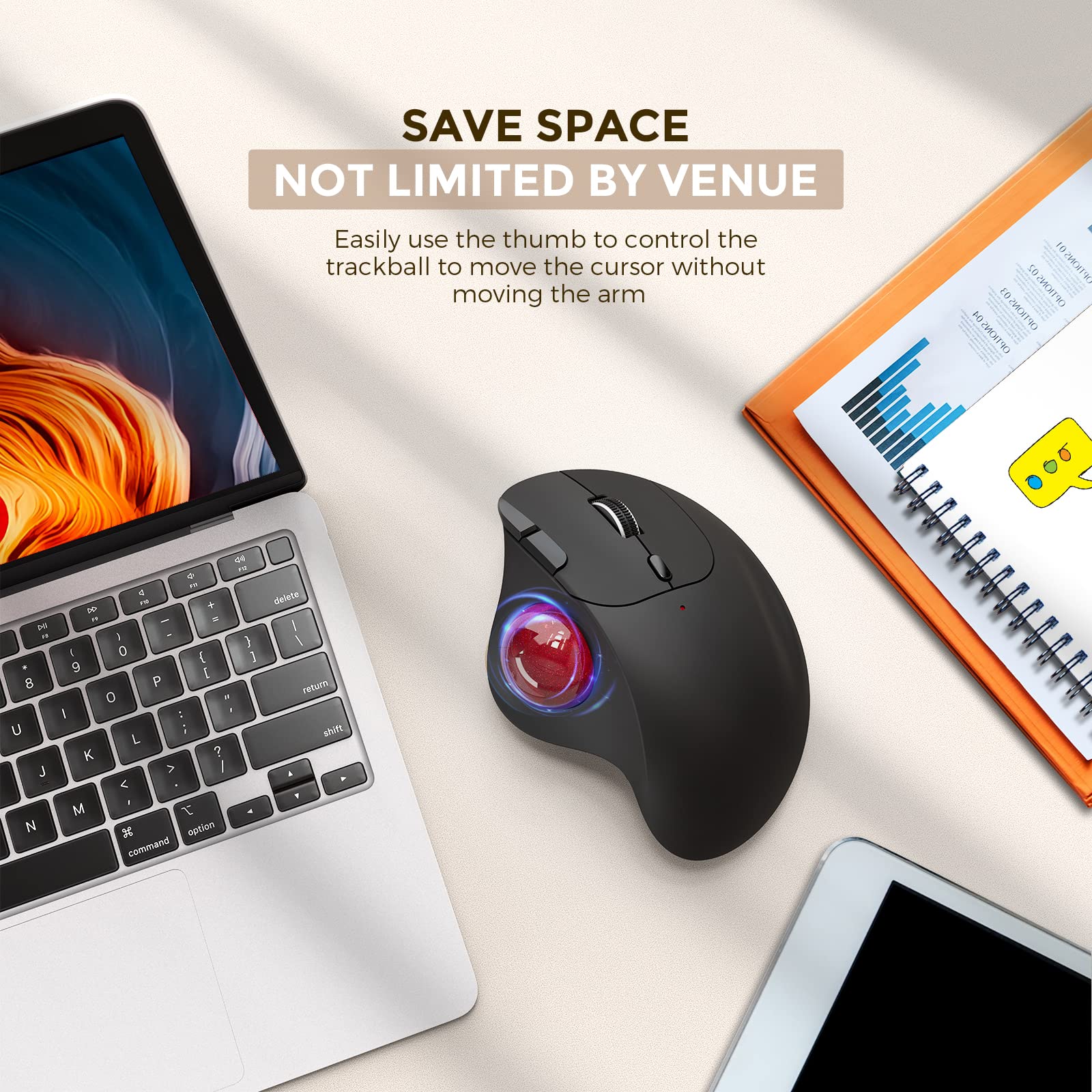 ECHTPower Wireless Trackball Mouse with Thumb Control - Ergonomic Precision Ball Mouse for PC, Laptop, Mac (Windows Compatible) | Smooth Tracking & Multi-Device Connectivity (2.4G/BT) - Perfect for Office Work, Graphic Design & Gaming