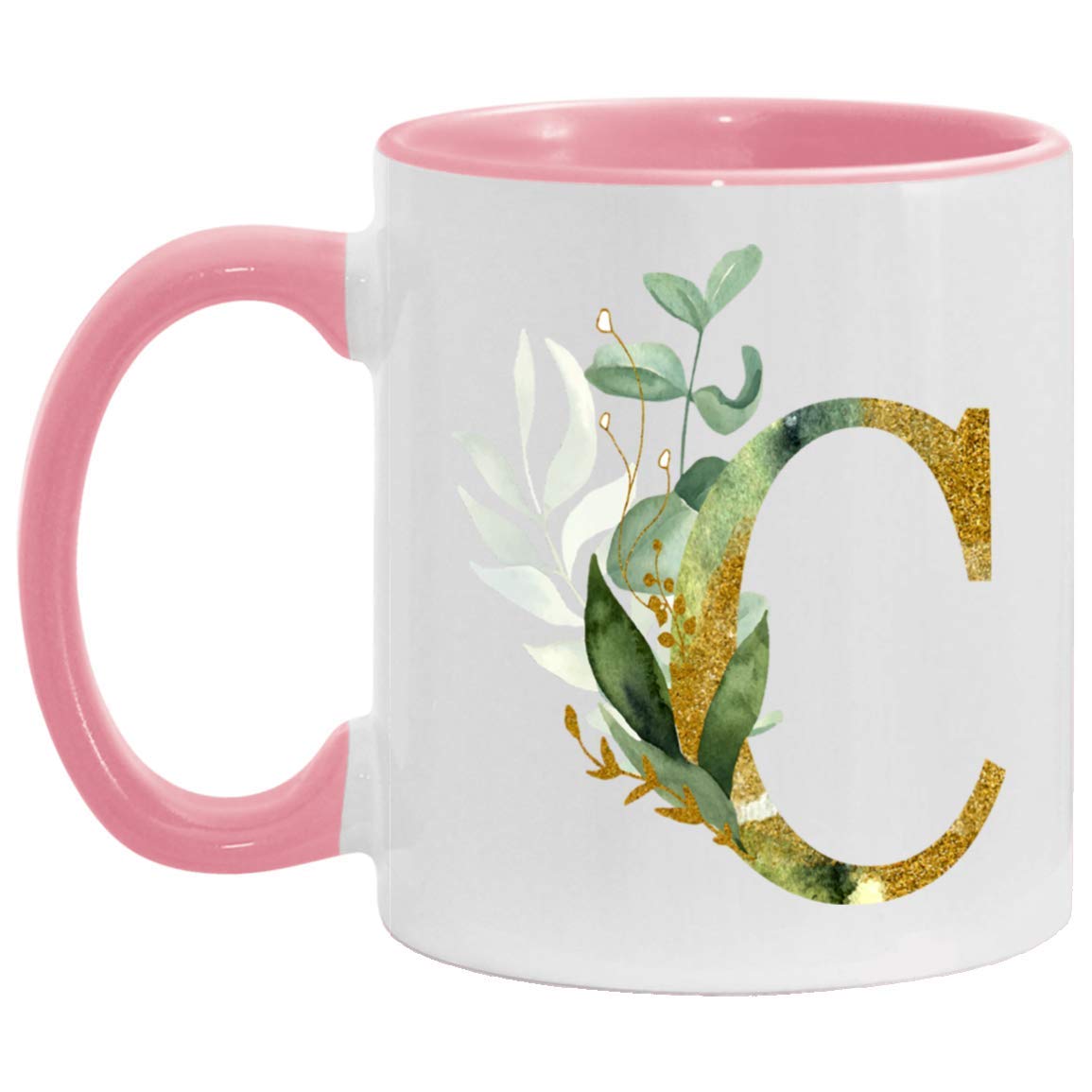 Personalized Monogram Mug with Gold Floral Letter C - Custom Coffee Cup for Women, Birthday, Christmas & Mother's Day Gift - Elegant Pink Ceramic Tea Mug for Home, Office & Gifting