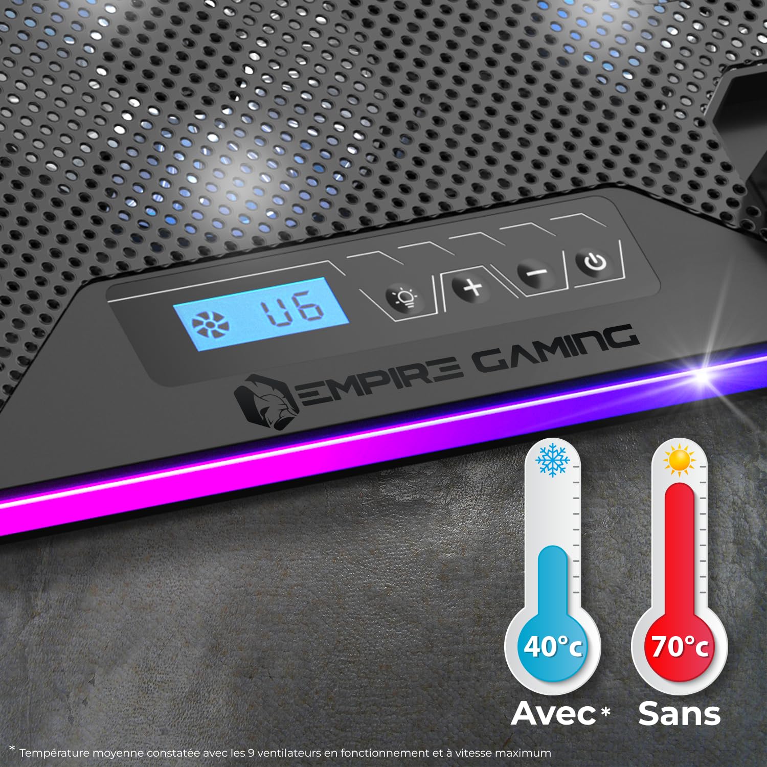 EMPIRE GAMING Guardian C900 Laptop Cooling Pad (2024 Model) - 9 RGB Fans with LCD Controller, 10 Color Modes - Adjustable Height Stand for 12-18 Inch Gaming Laptops - Perfect for PC Gaming, Streaming & Office Work