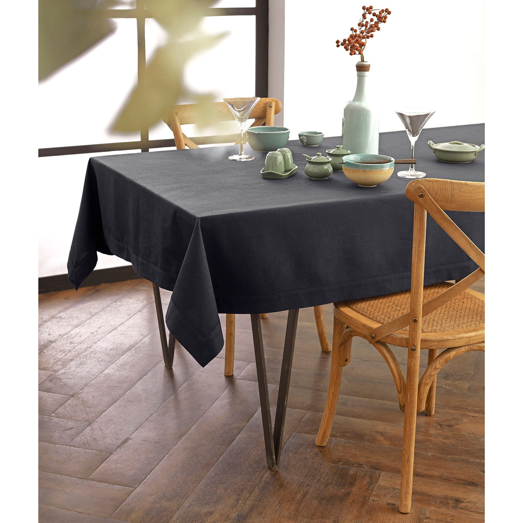 Premium Dru Cotton Linen Tablecloth - 60x90 Inch Natural Woven Table Cover for Dining, Kitchen & Outdoor Picnics - Washable & Wrinkle-Resistant