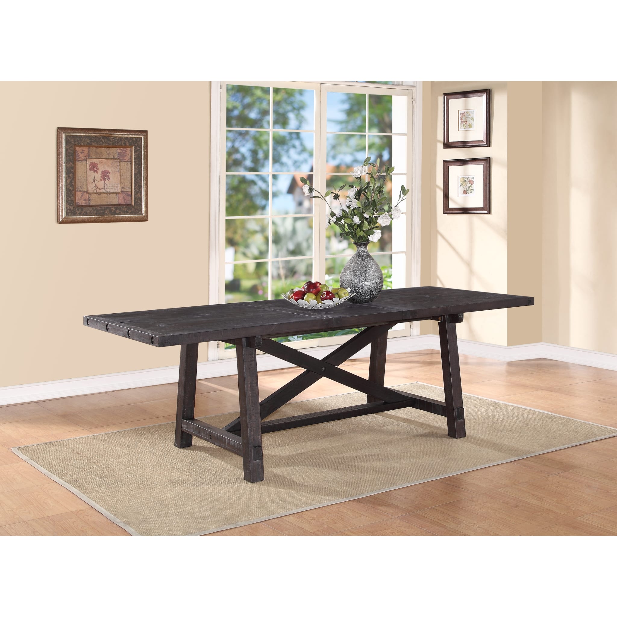 Yosemite Solid Wood Rectangular Extension Dining Table - Expandable Farmhouse Style for Family Gatherings & Dinner Parties