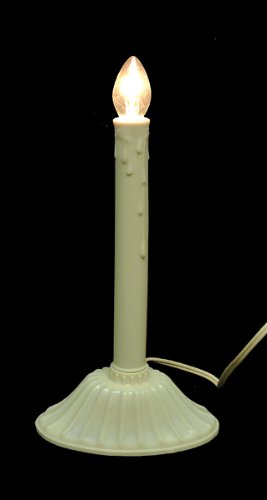 9.5 Inch Single Yellow Ivory Candelabra Christmas Candle Lamp with Clear C7 Light Bulb - Elegant Holiday Decor for Indoor Tabletop, Mantel & Window Display