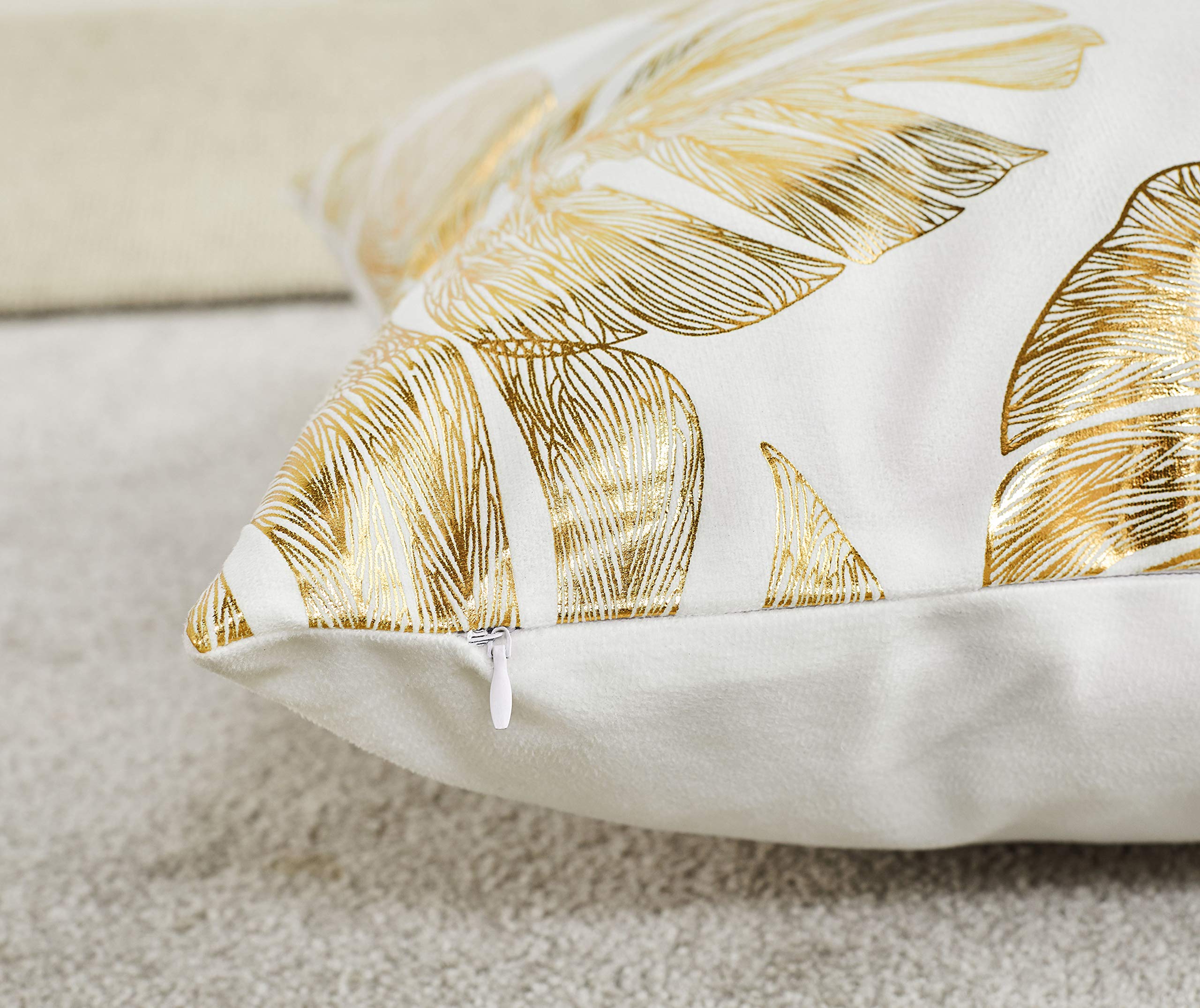 4 Pack Gold Foil Leaf Print Decorative Throw Pillow Covers 20x20 Inches (50x50cm) - Luxury Couch, Bedroom & Car Decor Accent Pillow Cases for Home, Living Room, Sofa and Office Decor