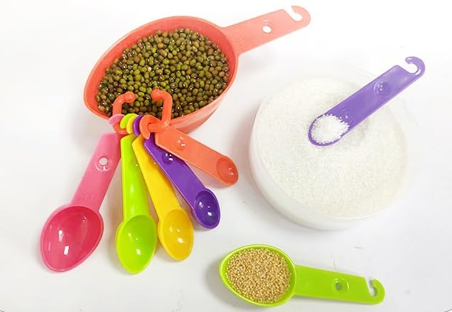 KOOSHLO 5-Piece Plastic Measuring Spoons Set for Cooking & Baking - Accurate Dry & Liquid Measurement Tools - Fits Spice Jars - Multicolor Kitchen Essentials - Perfect for Baking, Cooking & Meal Prep