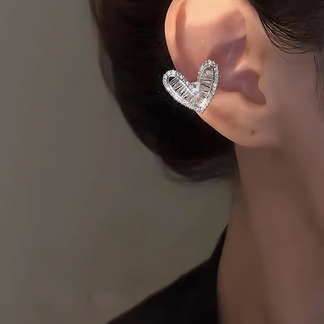 Silver Gold Bezel Heart Ear Cuff Clip - Non-Pierced Earring for Women | R0334 | Perfect for Weddings, Parties & Everyday Fashion Accessories