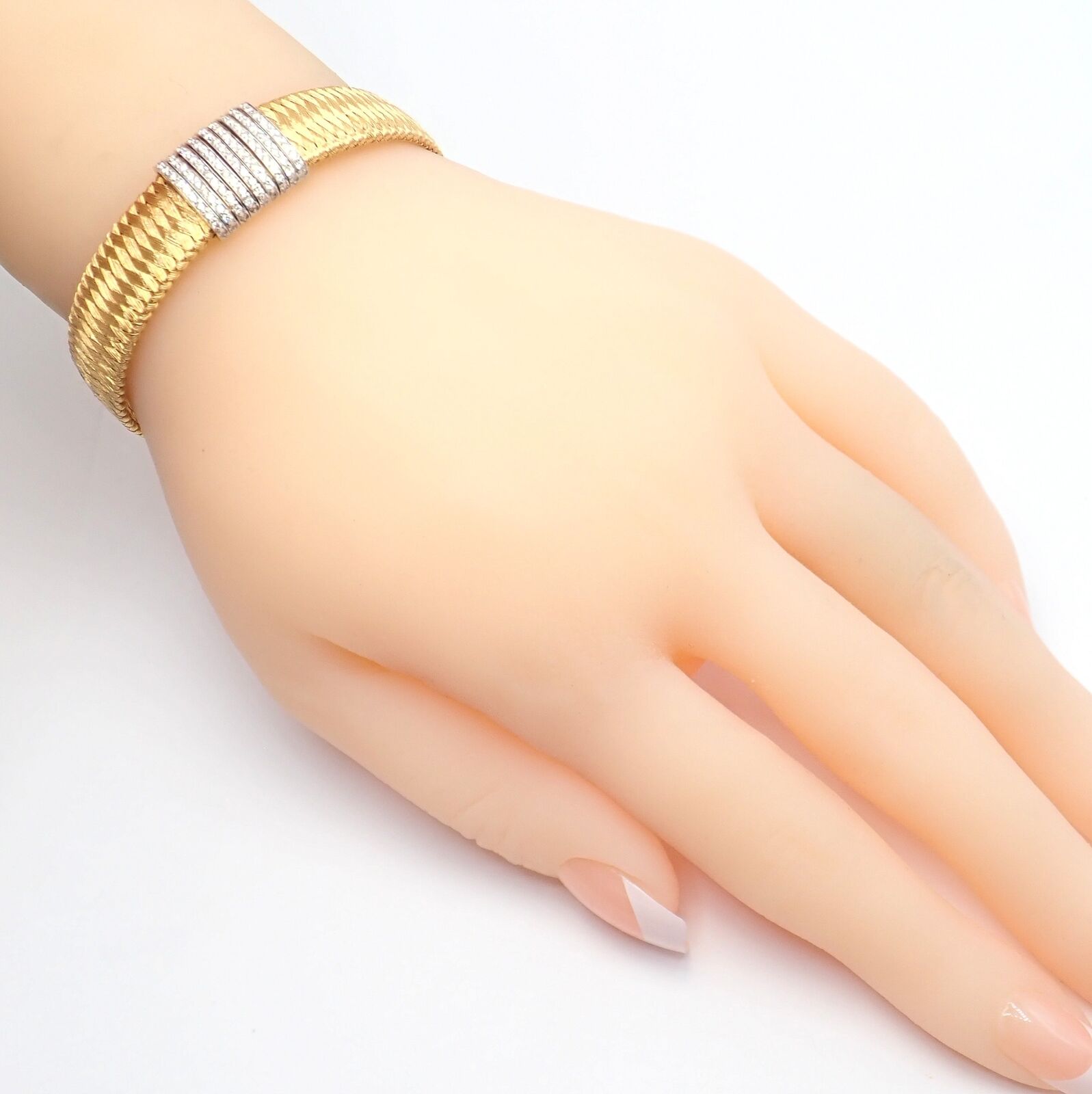 Authentic Roberto Coin 18k Yellow Gold 9 Row Diamond Silk Weave Bracelet for Women - Luxury Jewelry Gift for Anniversary, Birthday & Special Occasions