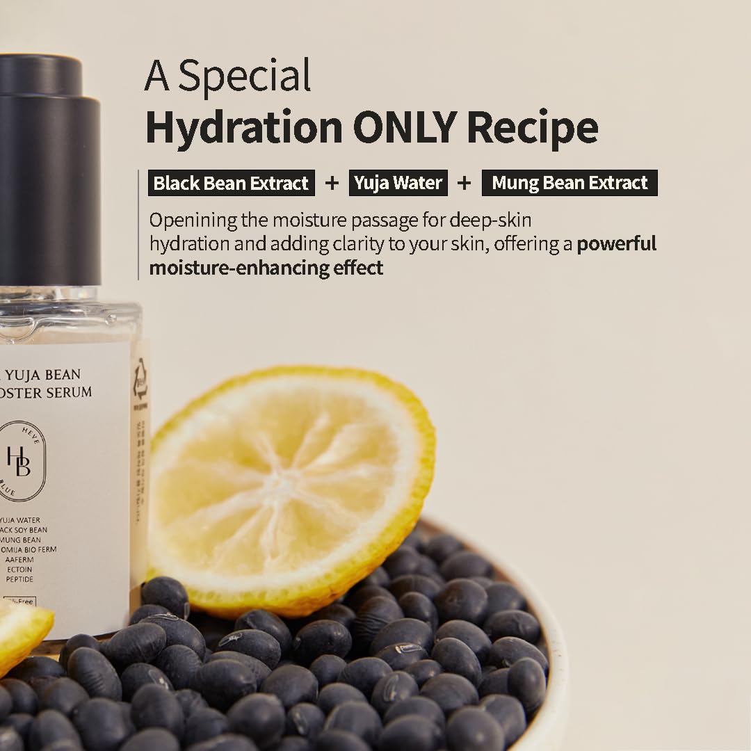 Black Yuja Bean Skin Booster Serum - Korean Moisturizing Face Serum for Sensitive Skin | Hypoallergenic, Deep Hydration, Vegan & Oil-Free Formula | Water-Soluble Collagen for Makeup Adherence | Perfect for Daily Skincare Routine & Nighttime Hydration