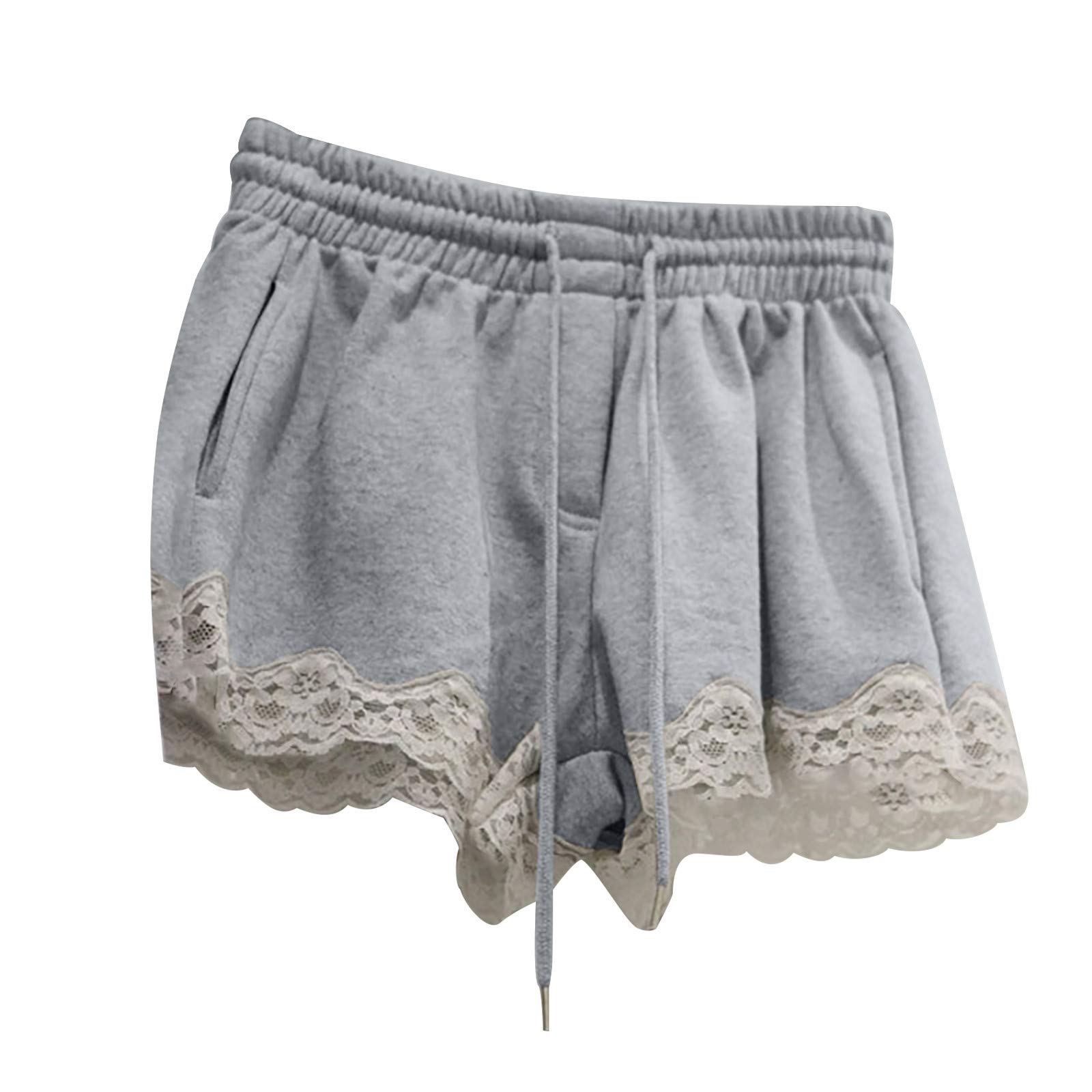 Women's High Waist Lace Hem Sweatpants - Soft Terry Athletic Shorts with Elastic Waistband for Gym, Running & Summer Casual Wear | Perfect for Workouts, Lounge & Outdoor Activities