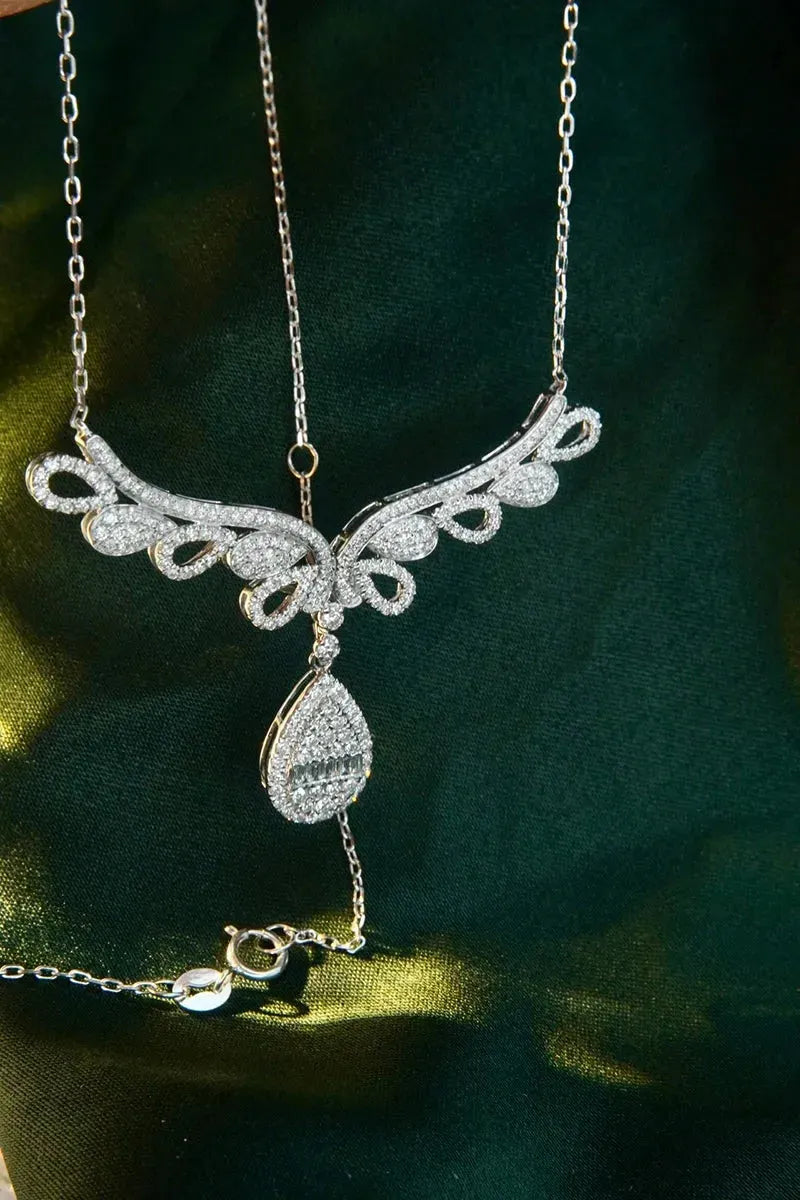 18K White Gold Angel Wings Diamond Pendant Necklace for Women - 1.06 Carat Real Natural Diamond, Luxury Engagement Jewelry Gift for Anniversary, Valentine's Day & Special Occasions
