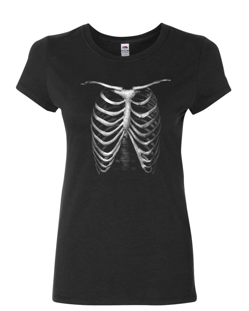 Glow in The Dark Skeleton T-Shirt for Women - Halloween Rib Cage Xray Shirt | Fun Party Outfit & Spooky Costume Top