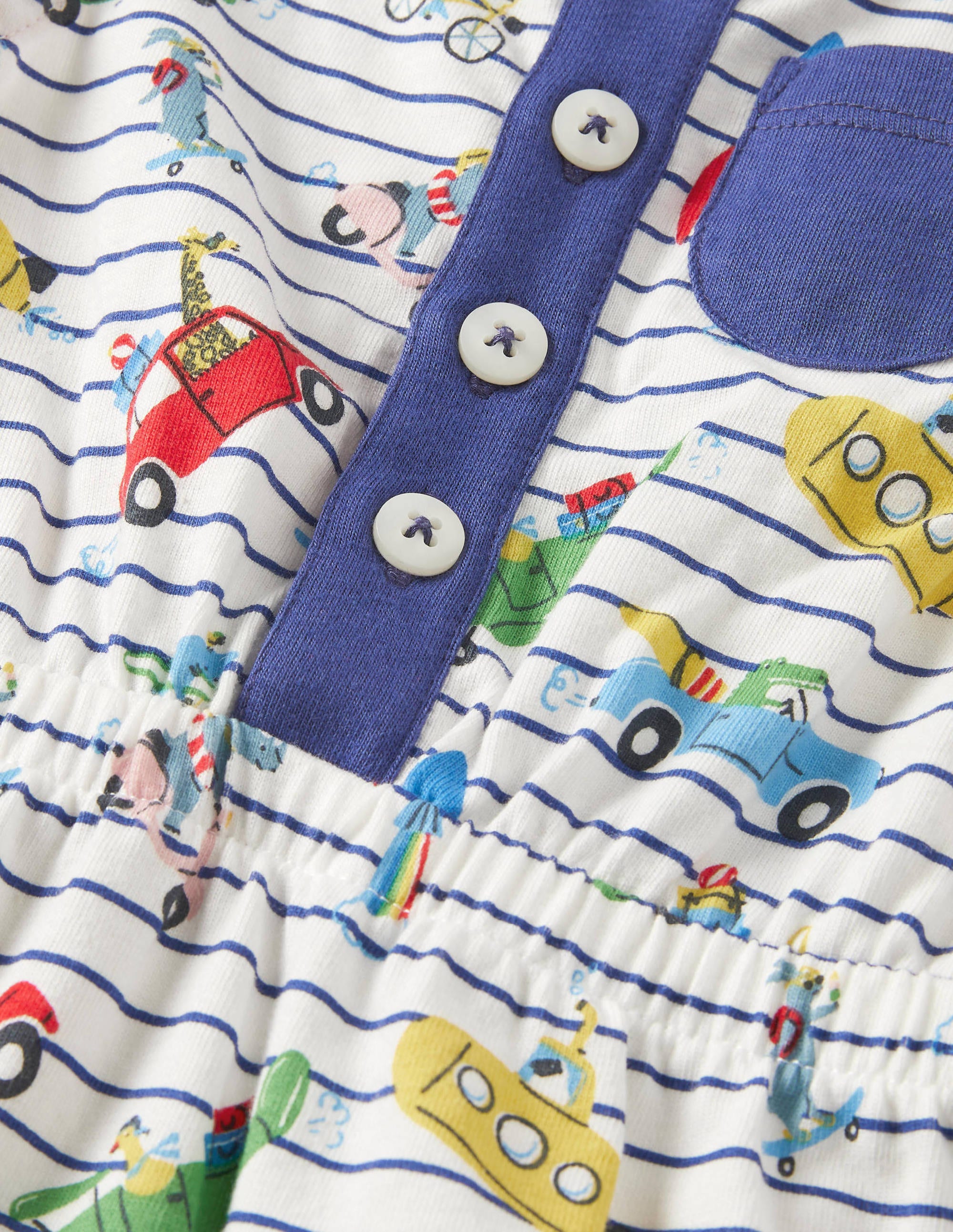 Animal Adventures Romper - Ivory & Blue Baby Jumpsuit for Boys & Girls | Soft & Comfortable Playwear for Infants & Toddlers | Perfect for Playdates, Daycare & Outdoor Adventures