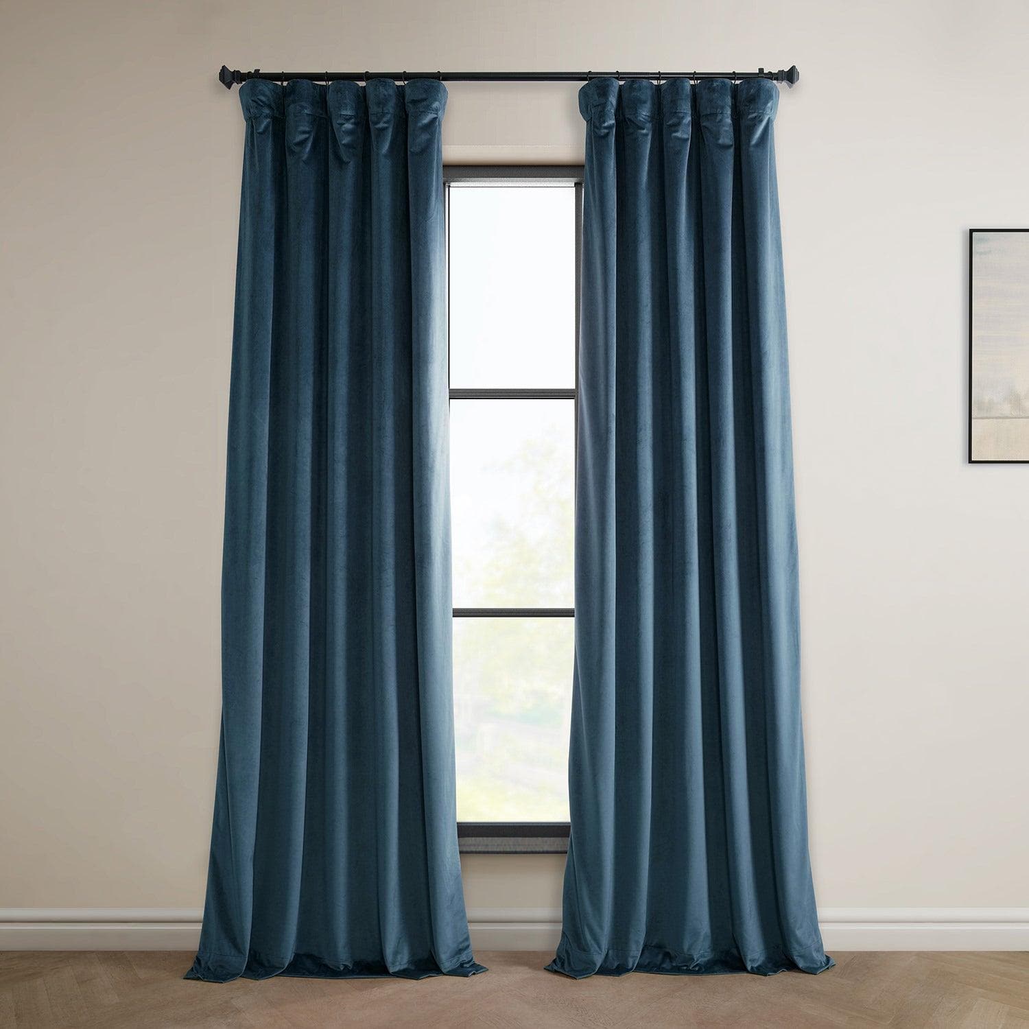 Avalon Blue Heritage Plush Velvet Blackout Curtains for Bedroom - Thermal Insulated Noise Reducing Window Drapes for Living Room & Nursery