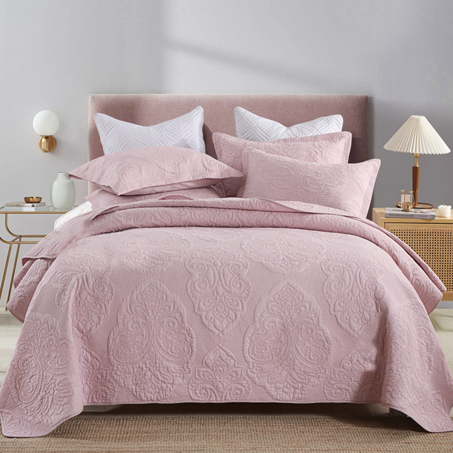 ABREEZE Cotton Bedspread Quilt Set - Floral Patchwork Coverlet with Pillow Shams, Farmhouse Style Bedding for Full/Queen Size Beds - Perfect for Cozy Bedrooms, Guest Rooms & Vacation Homes