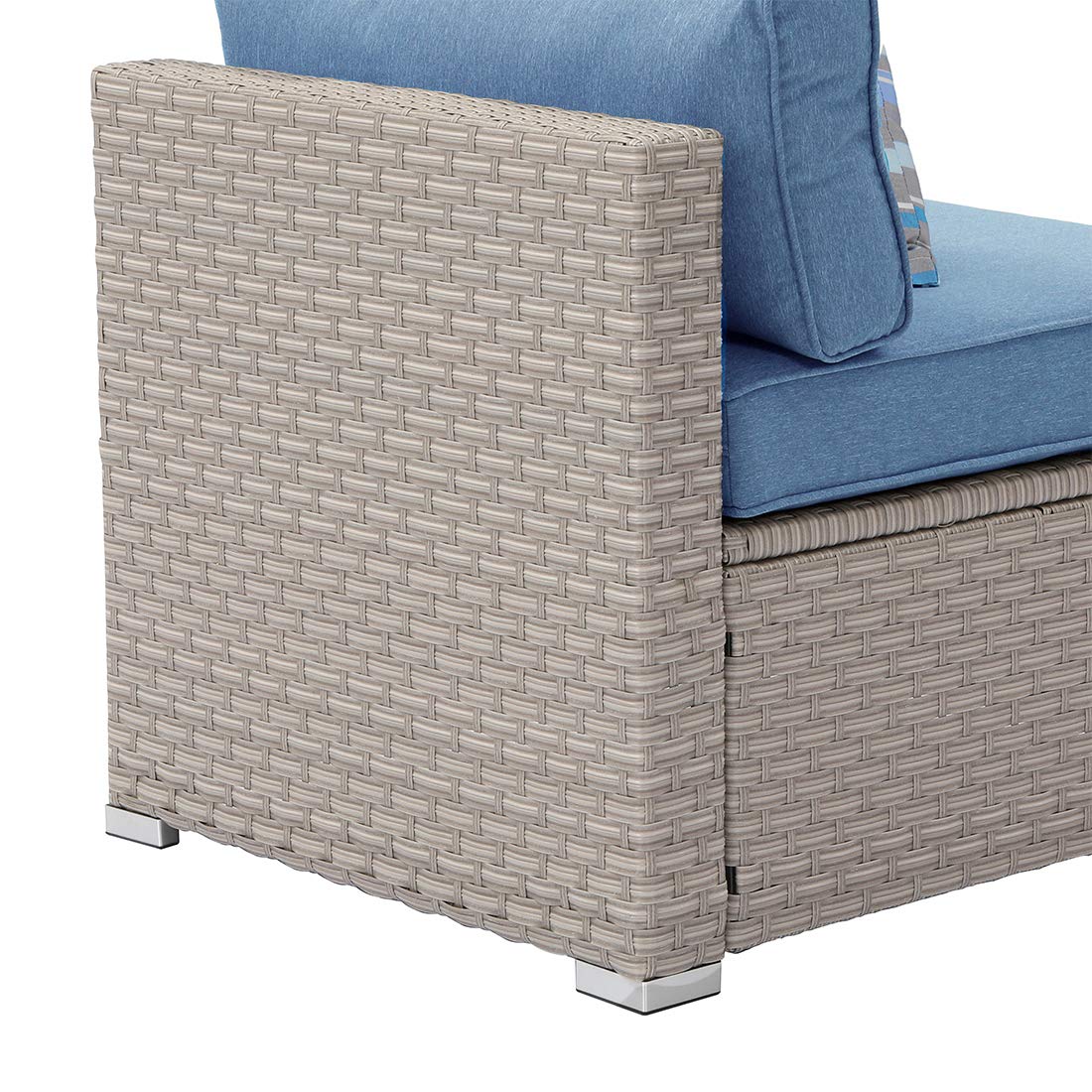 **Outdoor Armless Chair for Sectional Sofa Set - Denim Blue Thick Cushions & Woven Striped Pillow - Perfect for Garden, Pool, Backyard, Patio, and Deck Relaxation**