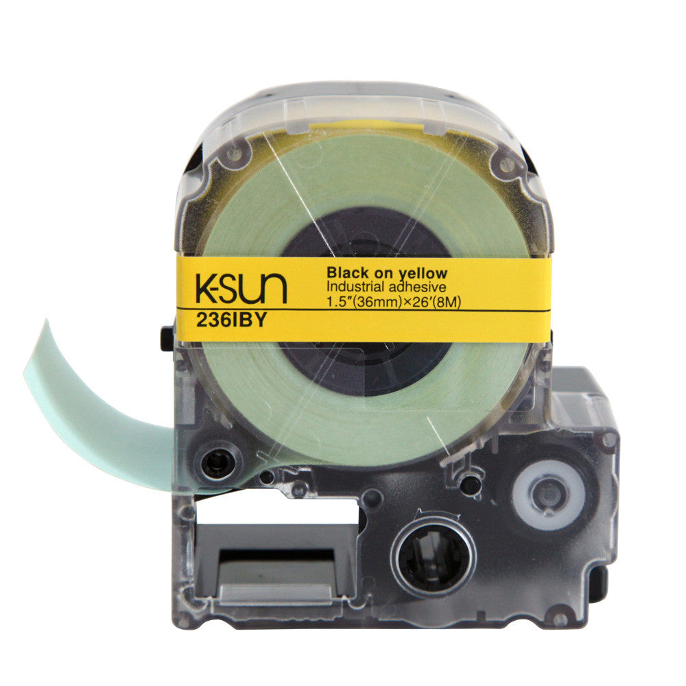 K Sun 1 1/2 Inch Black on Yellow Heavy Duty Industrial Adhesive Tape - 236IBY - Ideal for Warehouse Floor Marking, Hazard Warnings & Safety Labeling