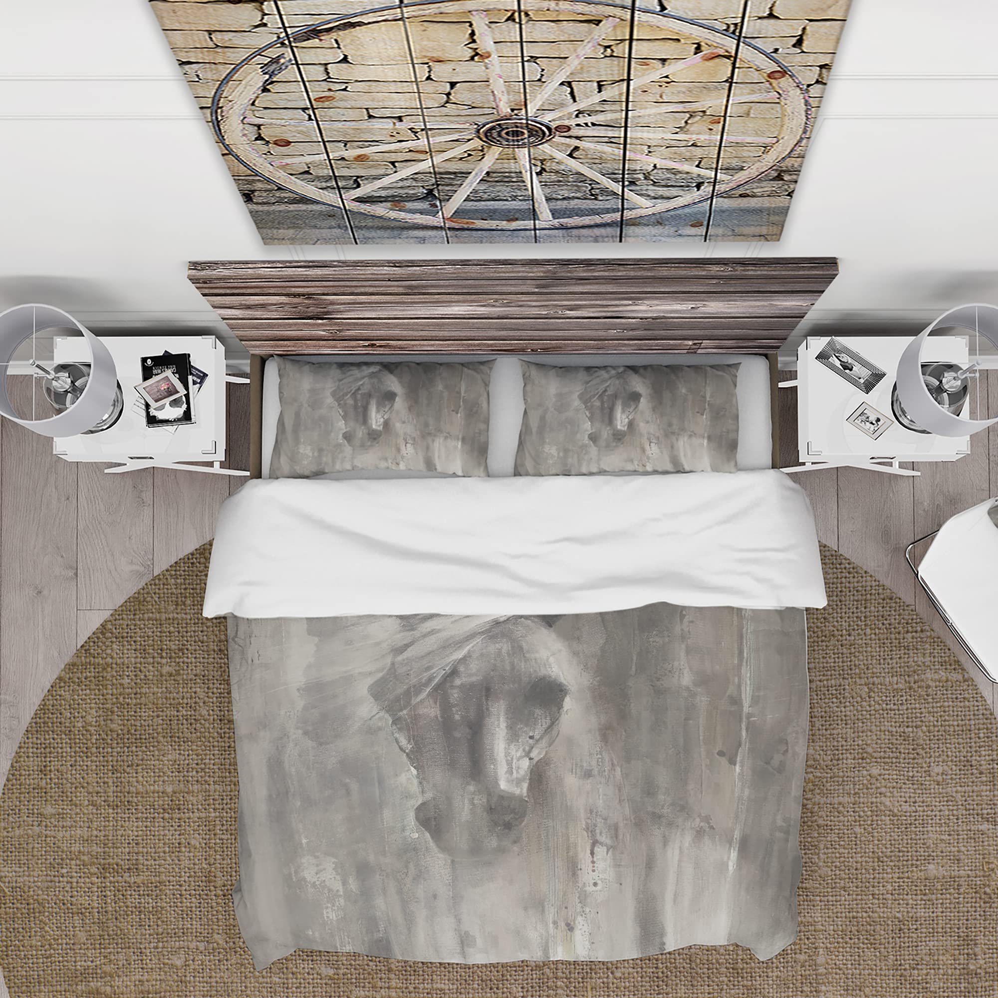 DesignQ Farmhouse Horse Duvet Cover Set King Size - 3 Piece Grey Animal Print Bedding for All Seasons | Perfect for Rustic, Country & Farmhouse Style Bedrooms