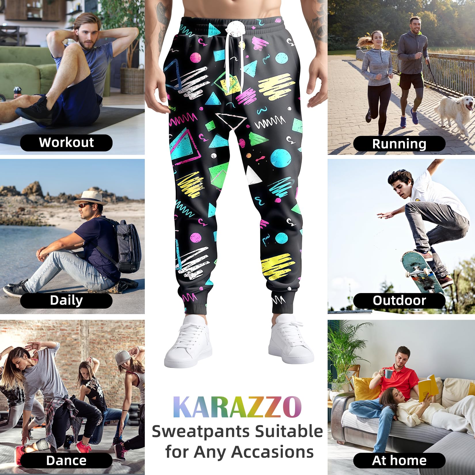 80s 90s Retro Men's Jogger Pants - Funny Printed Sweatpants for Running, Workout & Casual Wear | Athletic Track Pants with Pockets | Perfect for Gym, Lounge & Street Style Fashion