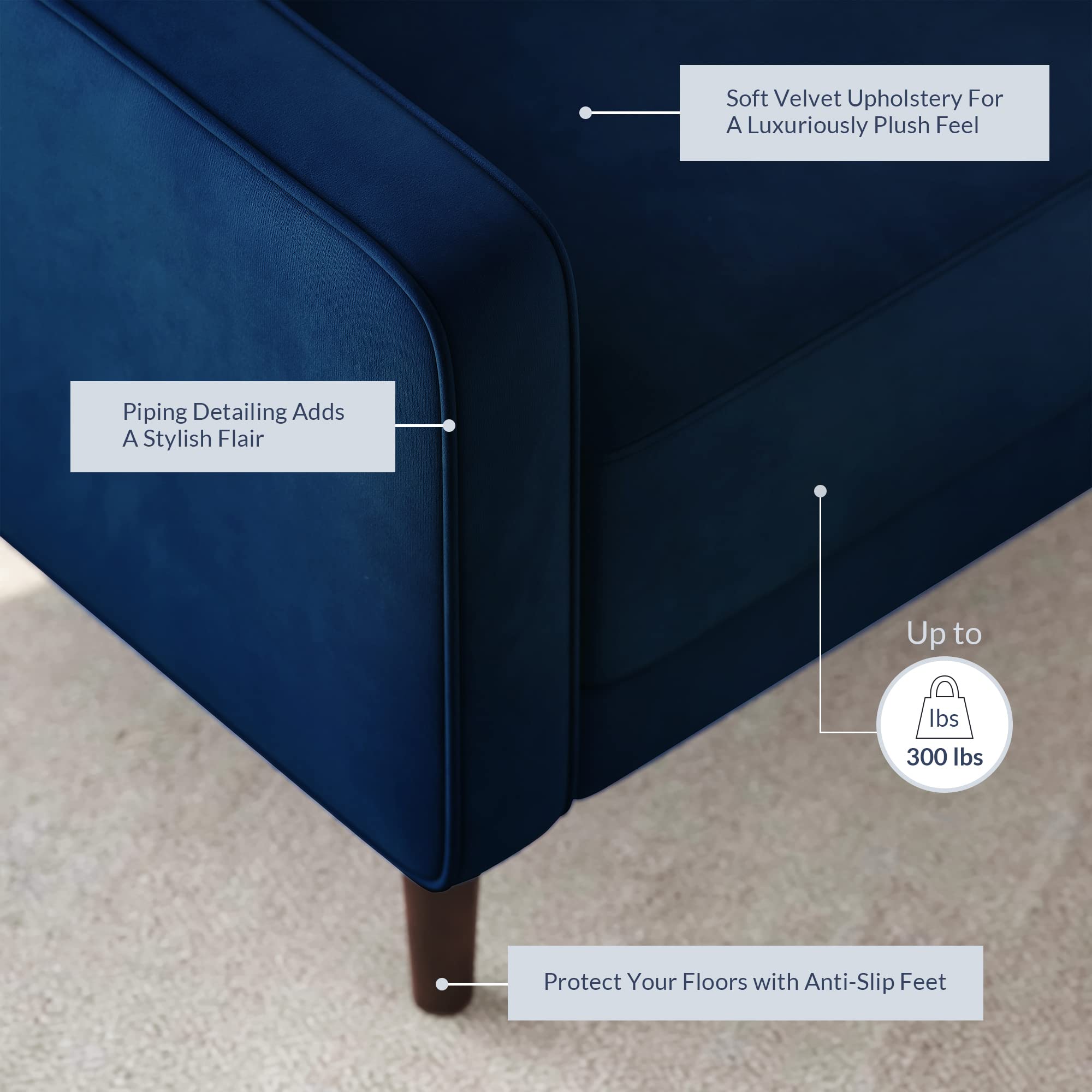 BELLEZE Mid Century Modern Accent Chair - Velvet Upholstered Armchair with Button Tufted Back, Comfy Lounge Reading Chair for Living Room & Bedroom - Navy Blue Valencia Style | Perfect for Small Spaces, Apartments and Cozy Corners