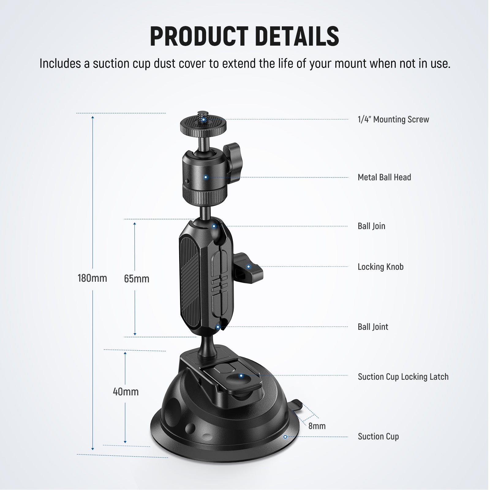 Neewer CA029 Suction Cup Mount for GoPro - Universal Car Window Suction Cup Camera Mount for Action Cameras, Smartphones - Perfect for Vlogging, Travel, Sports & Adventure Recording