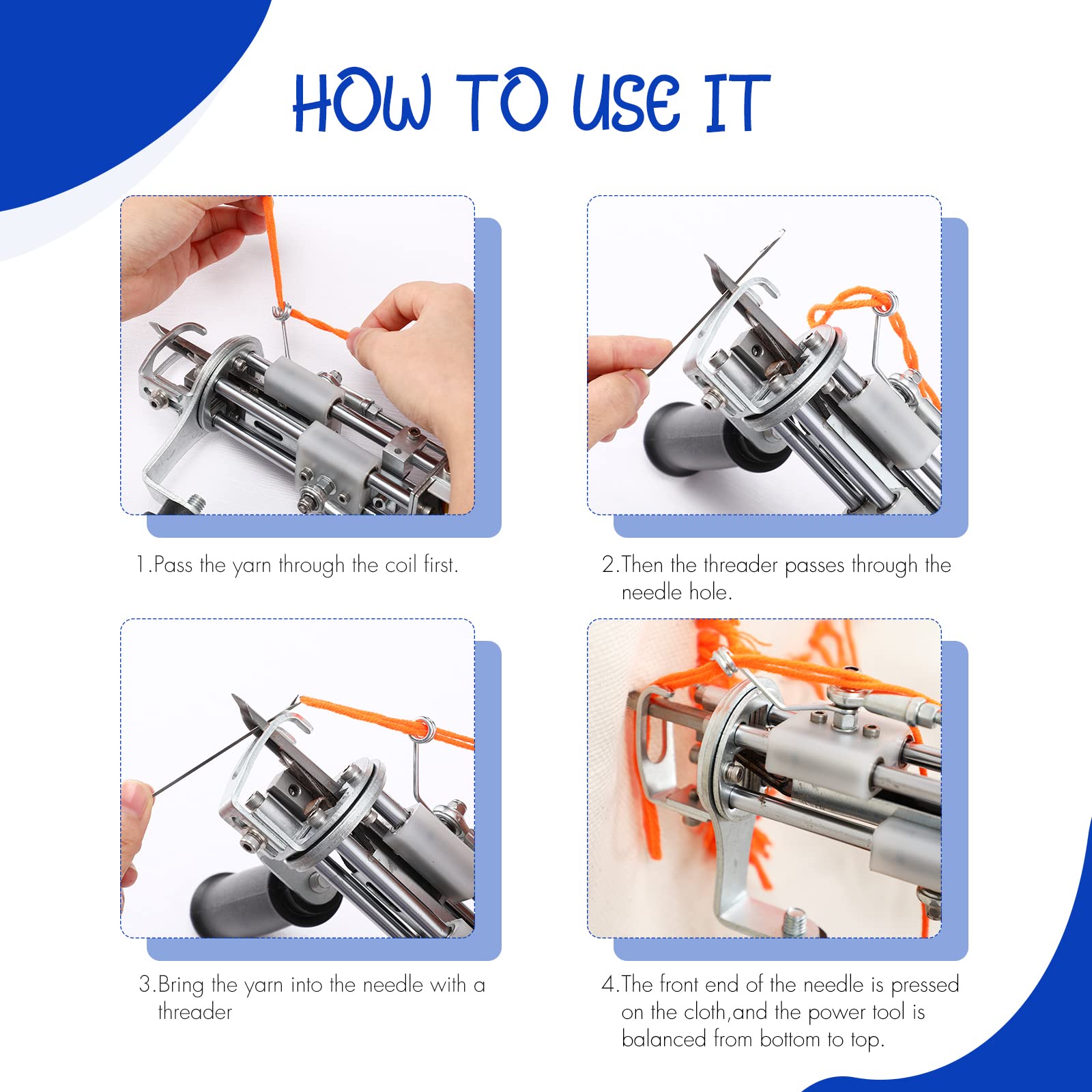 Electric Tufting Gun for Rugs & Carpets - 100V-240V Cut Pile Rug Tufting Tool with Loop Function, Handheld Punch Needle Embroidery Machine (Blue) - Perfect for DIY Home Decor, Craft Projects & Professional Carpet Weaving