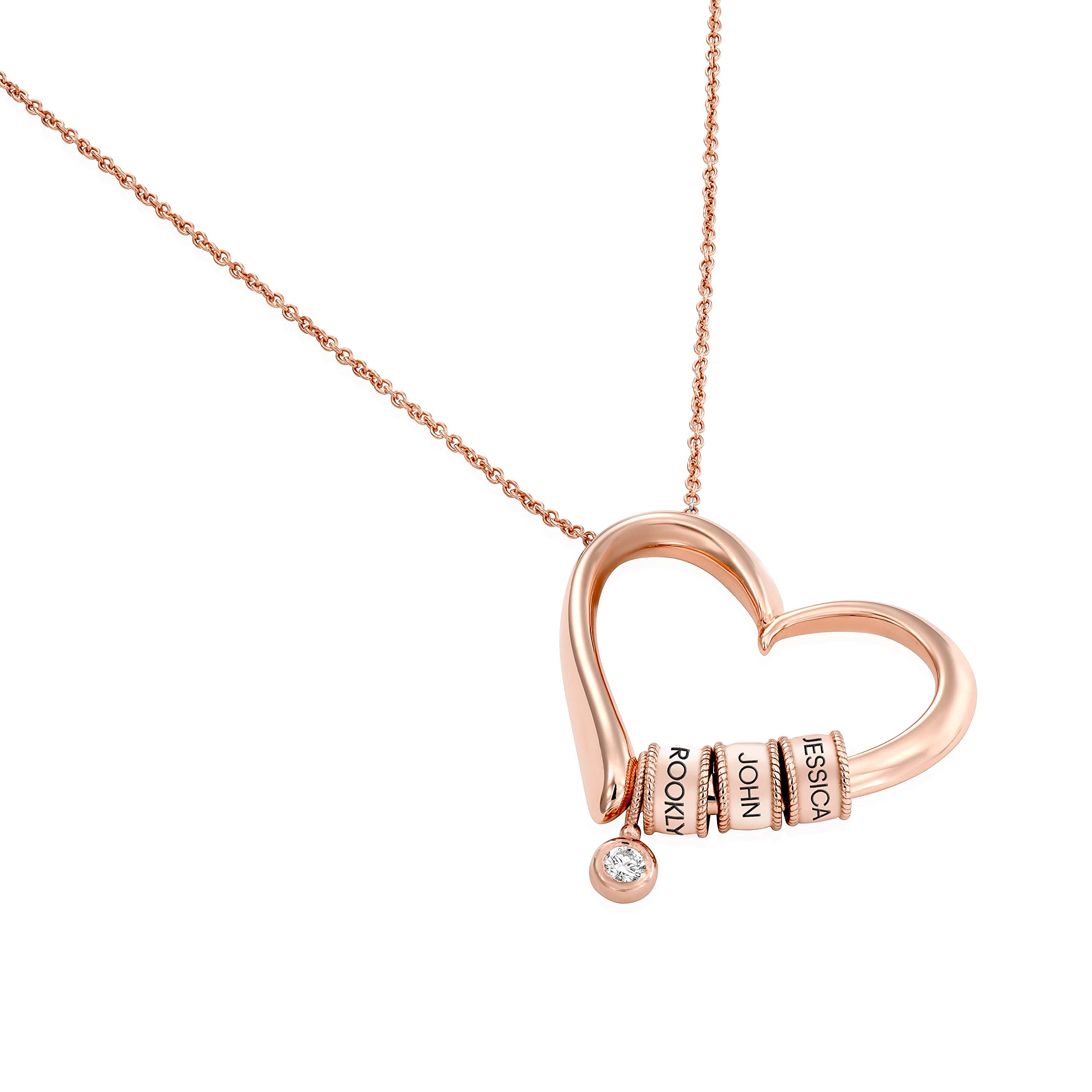 Personalized Heart Necklace with Engraved Beads - Custom Name Jewelry for Women, Mom, Her - Perfect Gift for Mother's Day, Christmas, Birthday - Elegant Everyday Wear & Special Occasion Accessory