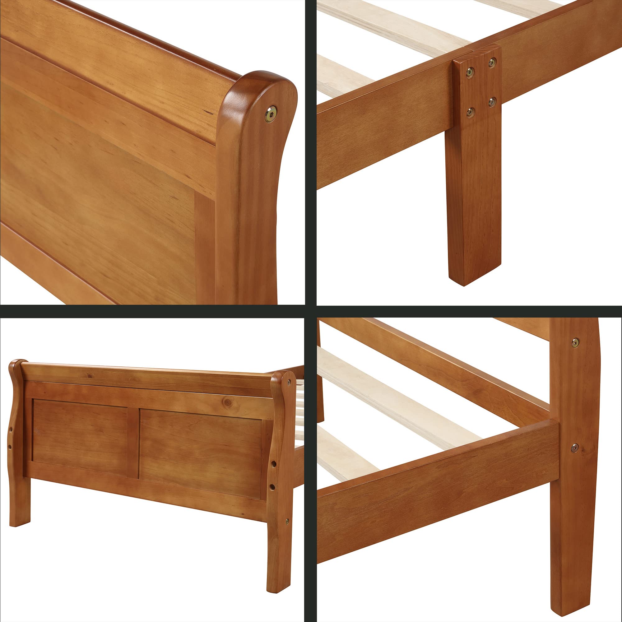 Harper & Bright Designs Solid Wood Twin Bed Frame with Headboard & Footboard - Sturdy Platform Bed with Slat Support for Kids, Teens & Adults - No Box Spring Needed - Classic Sleigh Design (Oak Finish) - Perfect for Bedrooms, Guest Rooms & Dormitories