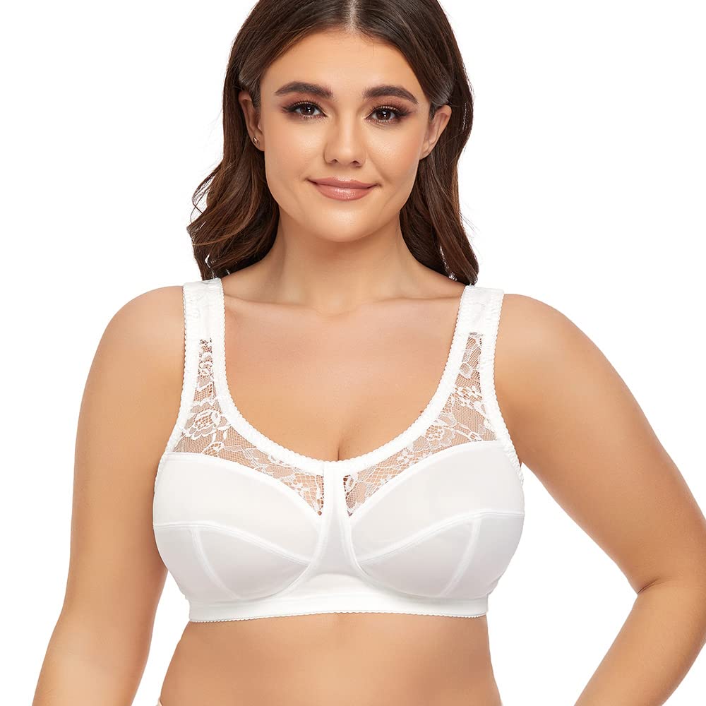 Plus Size Wirefree Minimizer Bras for Women - Full Coverage Unpadded Lace Bra - Comfortable Everyday Wear & Sleep Support