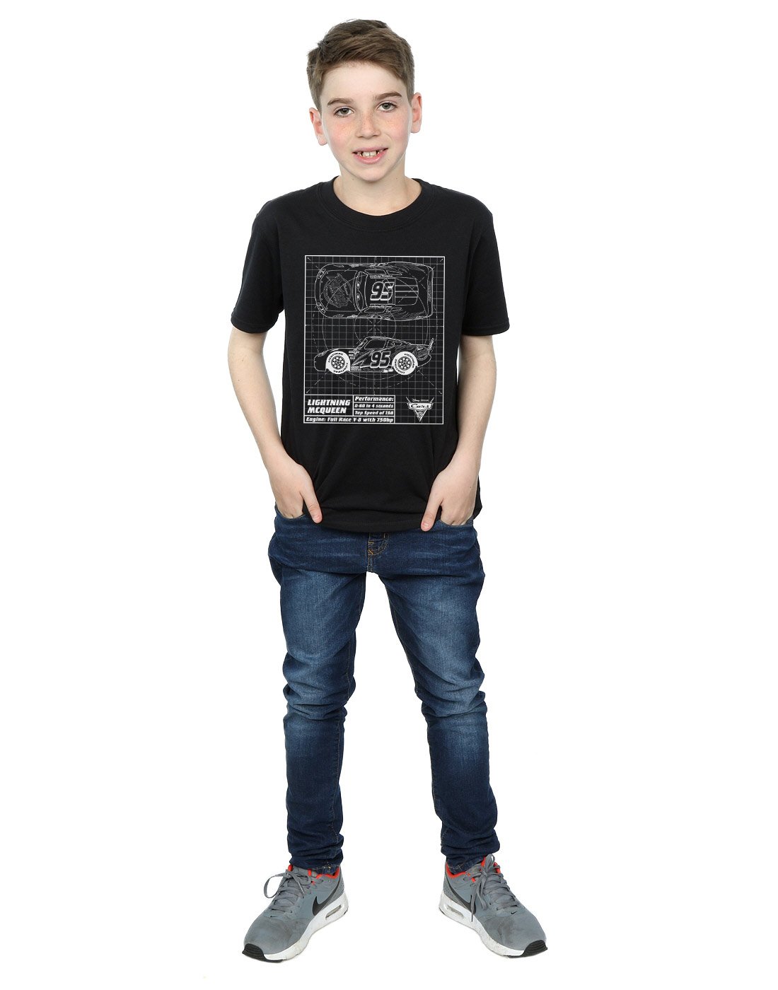 Disney Cars Lightning McQueen Blueprint Graphic T-Shirt for Boys Age 9-11 - Cool Black Cotton Tee - Perfect for Birthday Gifts & Disney Theme Parties