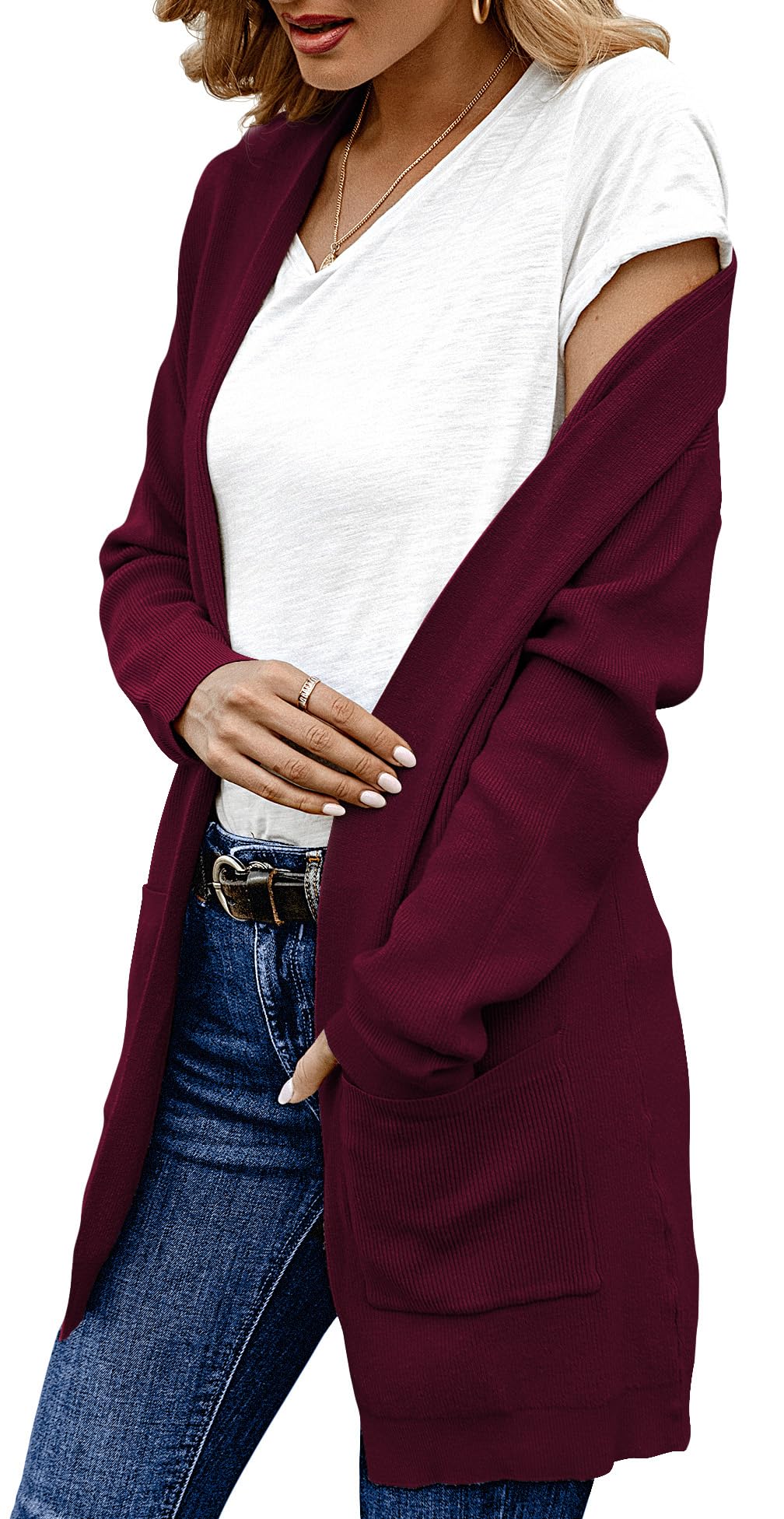 ANIXAY Women's Long Sleeve Open Front Cardigan Sweater with Pockets - Cozy Knit Outwear for Fall & Winter 2024 - Perfect for Office, Casual Wear & Layering
