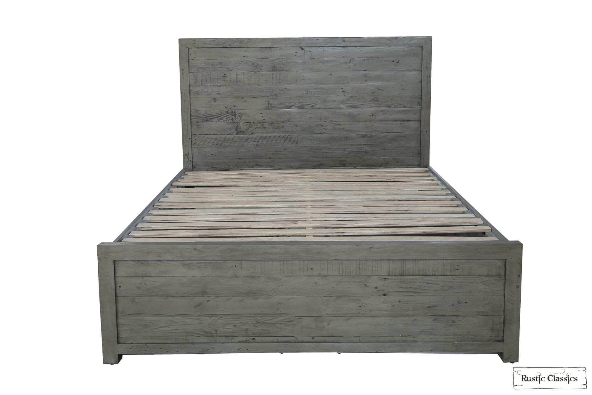 Whistler Grey Reclaimed Wood Platform Bed with 4 Storage Drawers - Queen & King Size - Perfect for Modern Bedroom, Guest Room & Small Space Organization