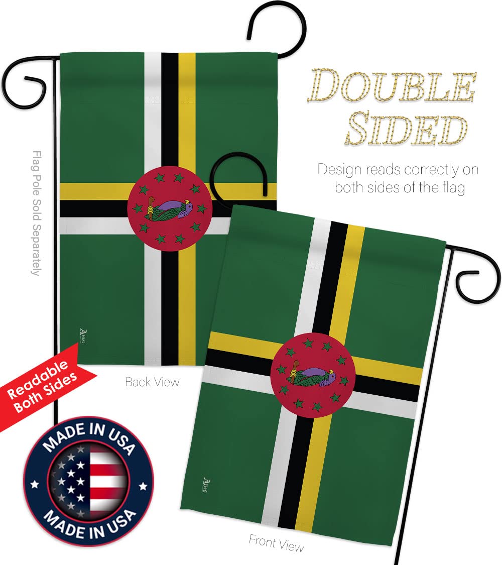 Americana Home & Garden Dominica Double-Sided Garden Flag Set with Stand - Patriotic Yard Decor, Made in USA | Perfect for Front Porch, Lawn Display & International Country-Themed Home Decoration
