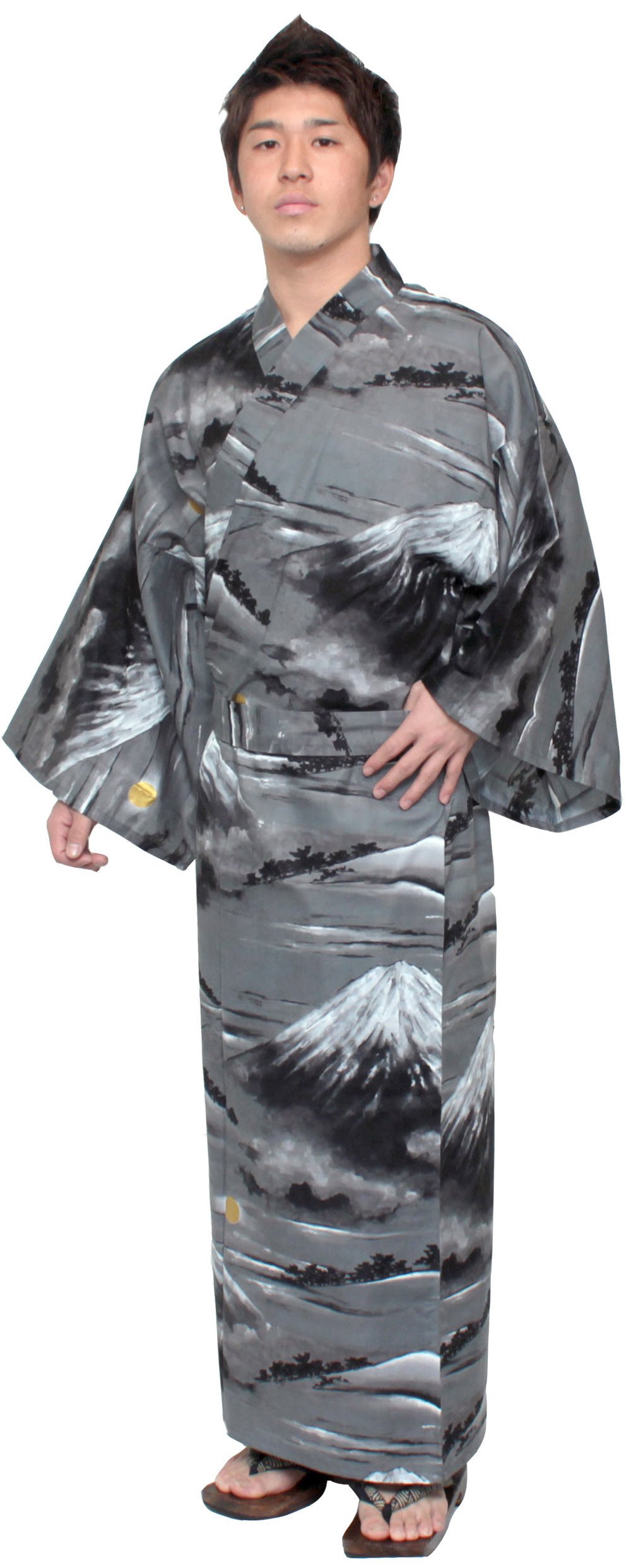 Japanese Men's Kimono Yukata Long Robe - 100% Cotton Samurai Robe (Large Size 60