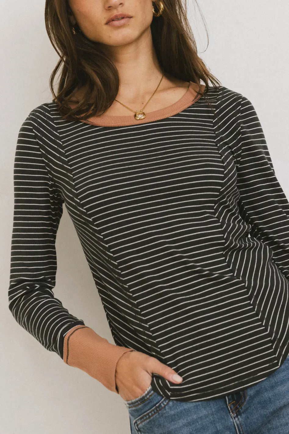Alexandra Striped Women's Top in Slate Blue - Casual Long Sleeve Shirt for Work & Weekend Outfits