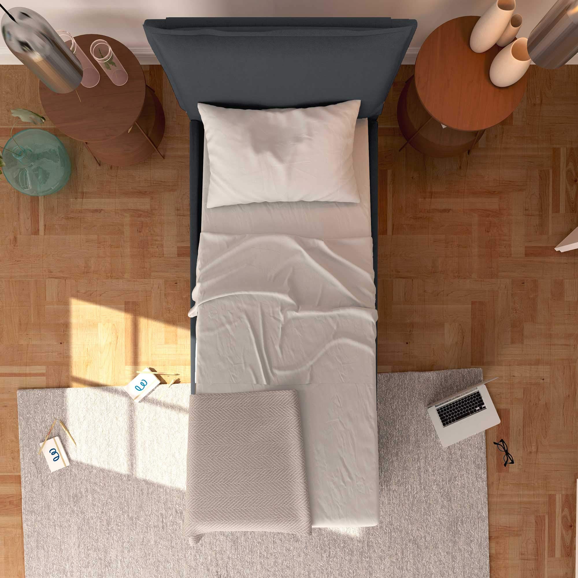 Baldiflex Single Bed with Storage, Licia Model, Synthetic Leather Upholstery, Slatted Base for Single Mattress, 80 x 190 cm, Padded Headboard, Grey - Perfect for Small Bedrooms, Guest Rooms & Studio Apartments