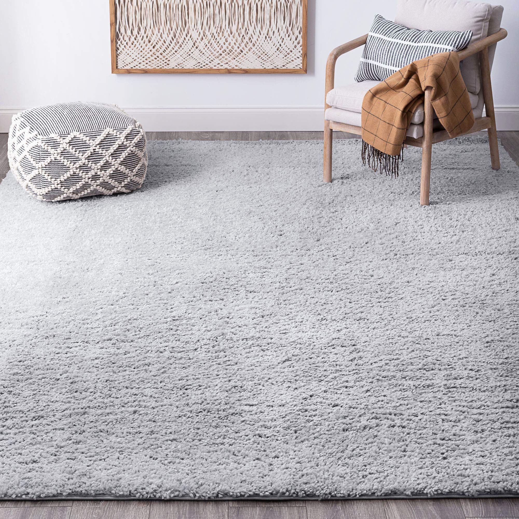 4x6 Shag Rug - Soft Silver Plush Area Carpet for Living Room, Bedroom, Dining Room & Entryway | Indoor Transitional Shaggy Solid Color Floor Mat - Perfect for Home Decor, Kids Nursery, Kitchen & Bathroom