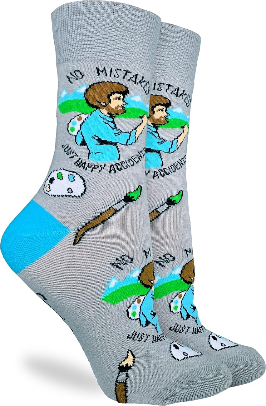 Good Luck Sock Women's Bob Ross Socks - Fun & Colorful Knee-High Socks for Adults - Perfect Gift for Artists & Sock Lovers (Use for Cosplay, Themed Parties & Everyday Wear)