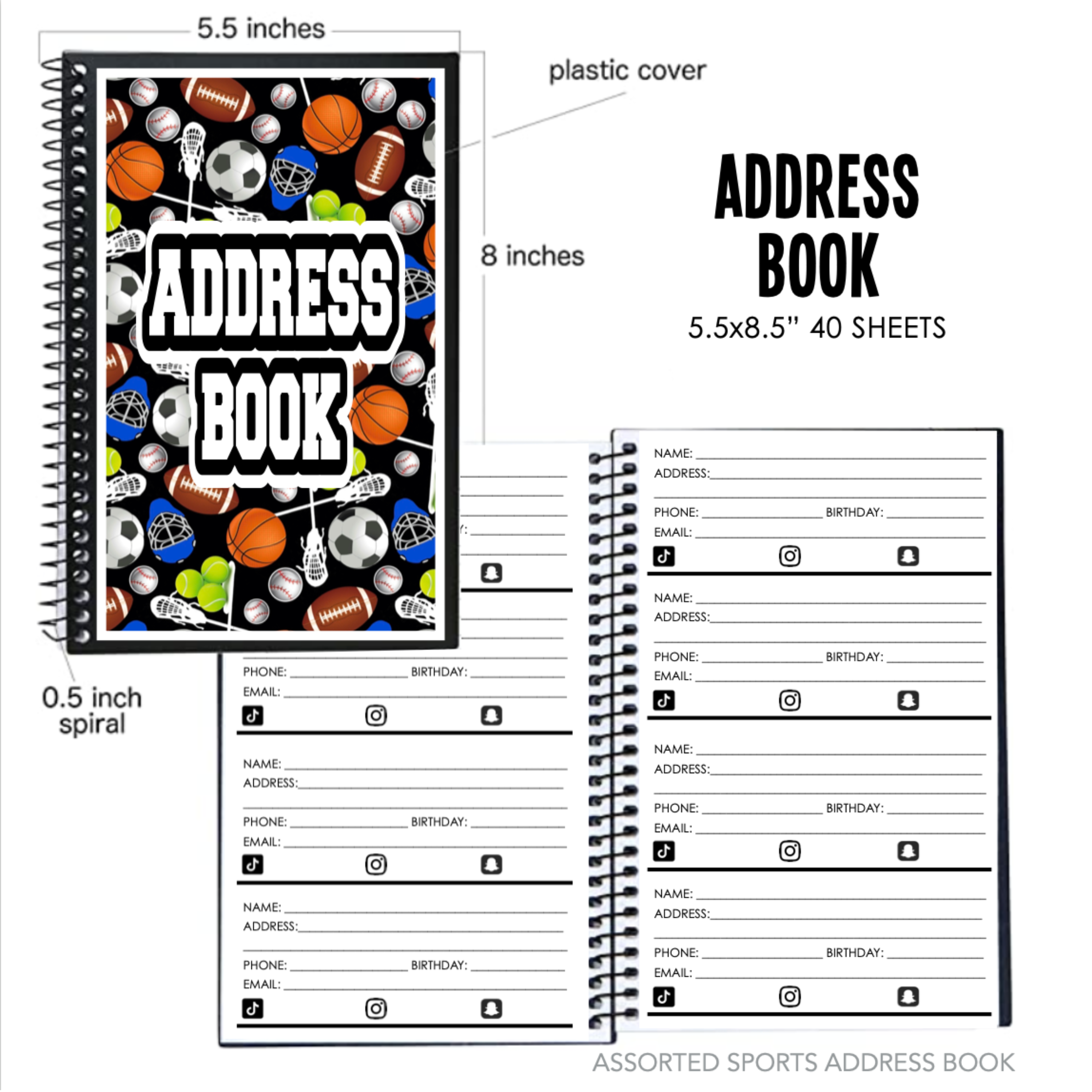 Assorted Sports Themed Address Book - Perfect for Athletes, Coaches & Sports Enthusiasts - Great for Team Rosters, Fan Clubs & Event Planning