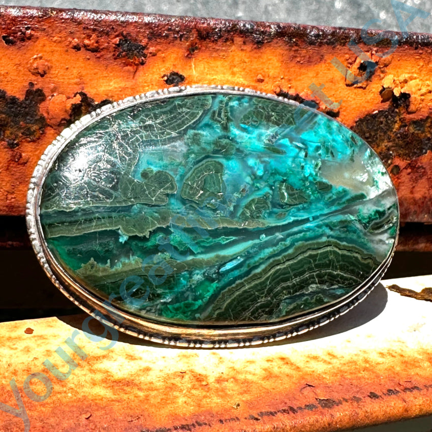 Vintage Navajo Large Oval Brooch Pin - Handmade Chrysocolla Malachite Jewelry for Women - Perfect for Weddings, Parties & Special Occasions