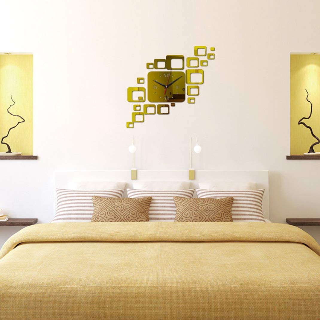 Square DIY Acrylic Mirror Wall Clock - 3D Frameless Large Self-Adhesive Quartz Clock for Home & Office Decor (Black/Gold/Silver) - Perfect for Living Room, Bedroom, or Workspace Wall Art