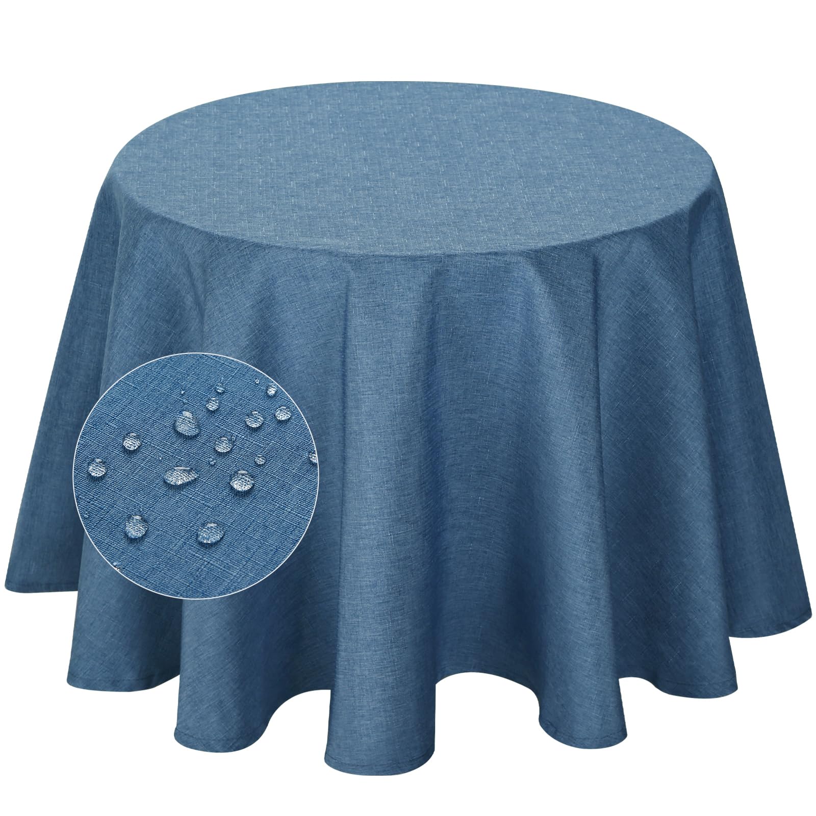 Premium Linen Rustic Round Tablecloth - Heavy Duty Stain-Proof & Water Resistant Washable Fabric - 70 Inch Decorative Kitchen Table Cover for Dining, Holiday Parties & Home Decor (Denim Blue)