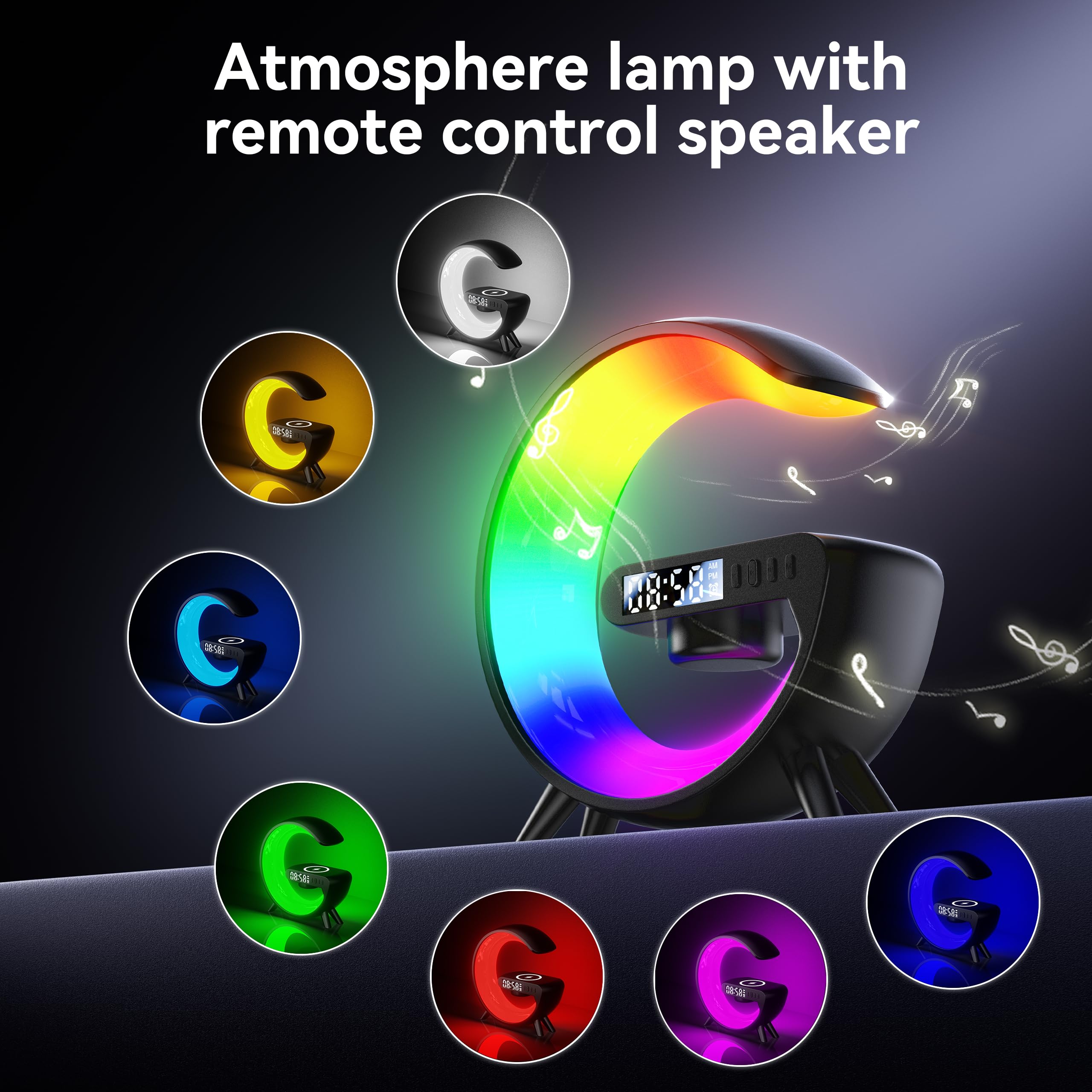 Smart LED Table Lamp with Sunrise Alarm Clock, Wireless Charger & Bluetooth Speaker - 4-in-1 Multifunctional Night Light for Bedroom, Office & Study Room (Black) | Perfect for Reading, Relaxation & Wake-up Light Therapy