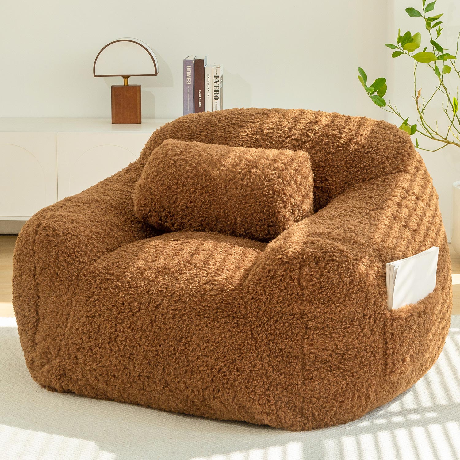 MAXYOYO Large Wool Bean Bag Chair with Pillow - Ultra Comfortable Lounge Chair for Adults, Perfect for Reading, Gaming & Relaxing in Living Room, Bedroom or Dorm