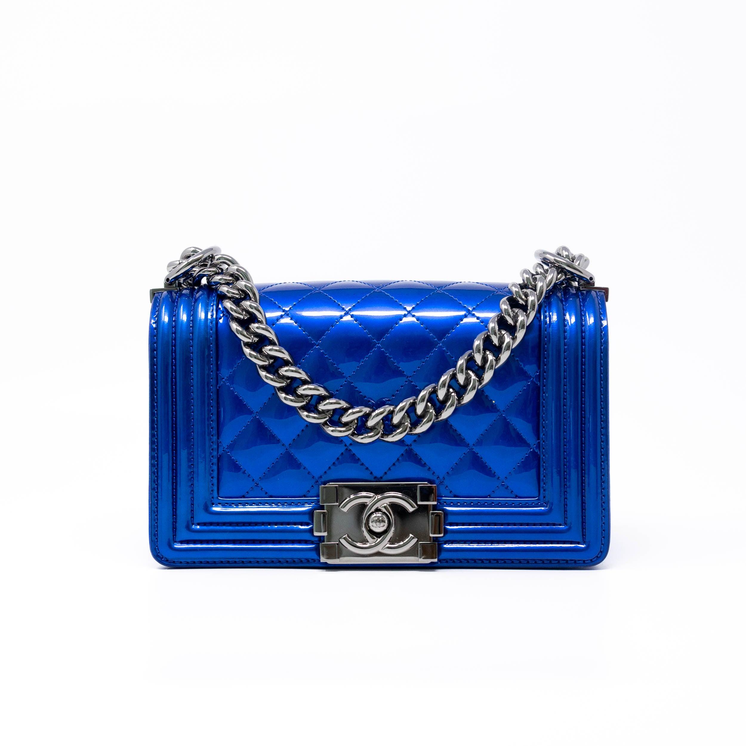 Chanel Blue Patent Leather Small Boy Bag - Luxury Crossbody Handbag for Women, Perfect for Parties, Dates & Special Occasions