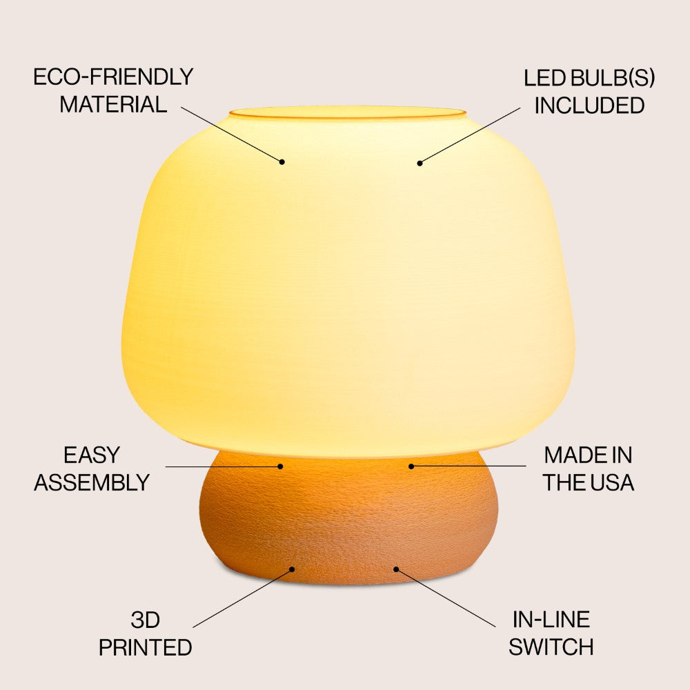 Eco-Friendly Modern Mushroom LED Table Lamp - Dimmable 3D Printed PLA Plant-Based Lighting for Bedroom, Living Room & Office Decor