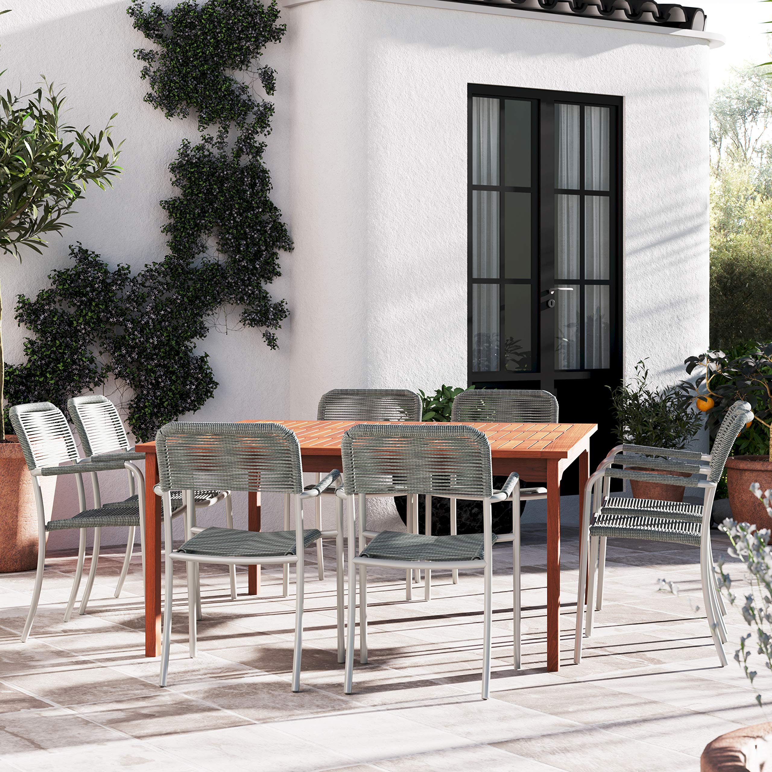 Amazonia Avellino 9-Piece Outdoor Square Dining Table Set - Durable Eucalyptus Wood - Perfect for Patio, Garden, Deck & Indoor Dining - Weather-Resistant & Stylish