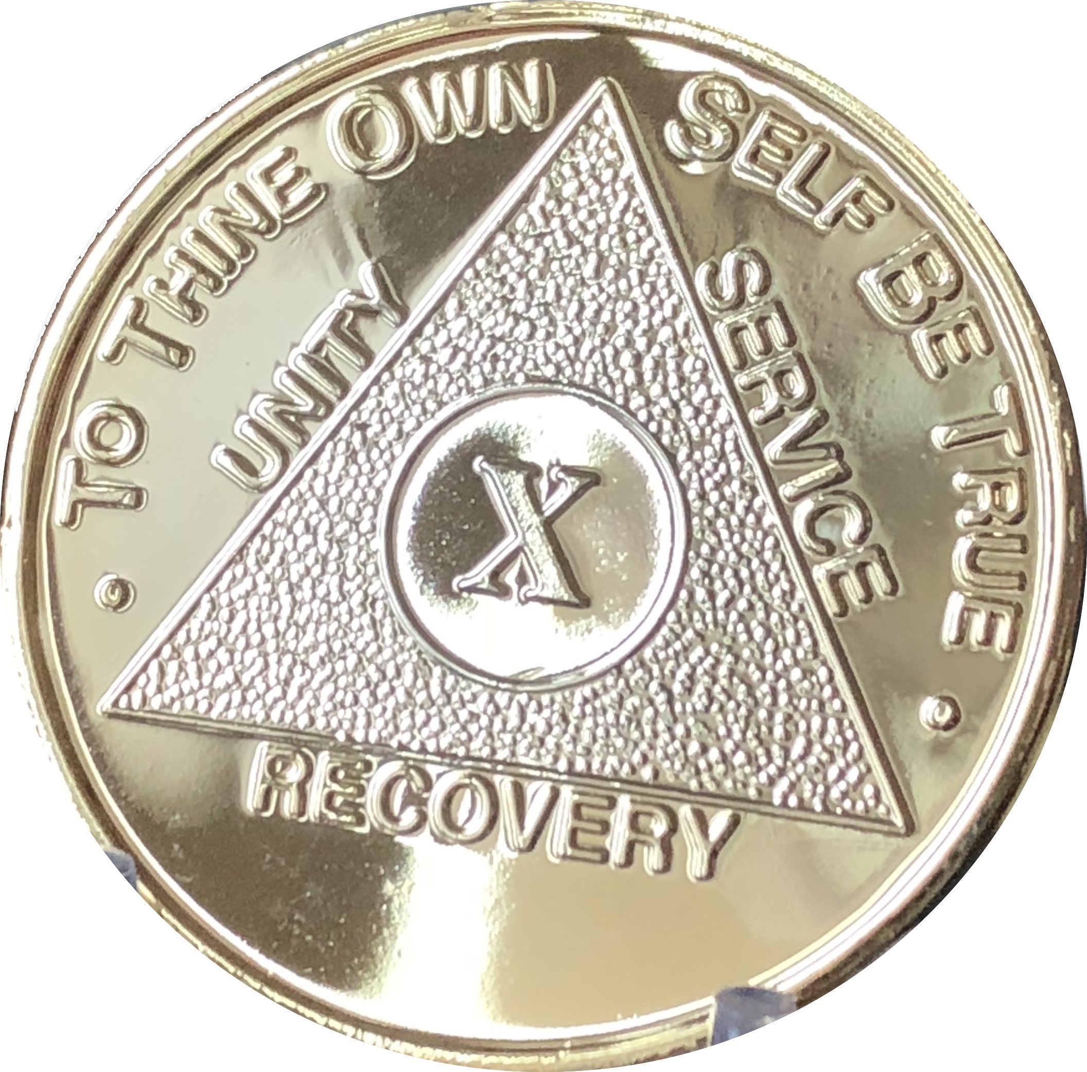 10 Year AA Medallion Gold Plated Anniversary Chip - Commemorative Sobriety Token for Alcoholics Anonymous Milestones, Perfect for 12-Step Recovery Gifts & Celebrations