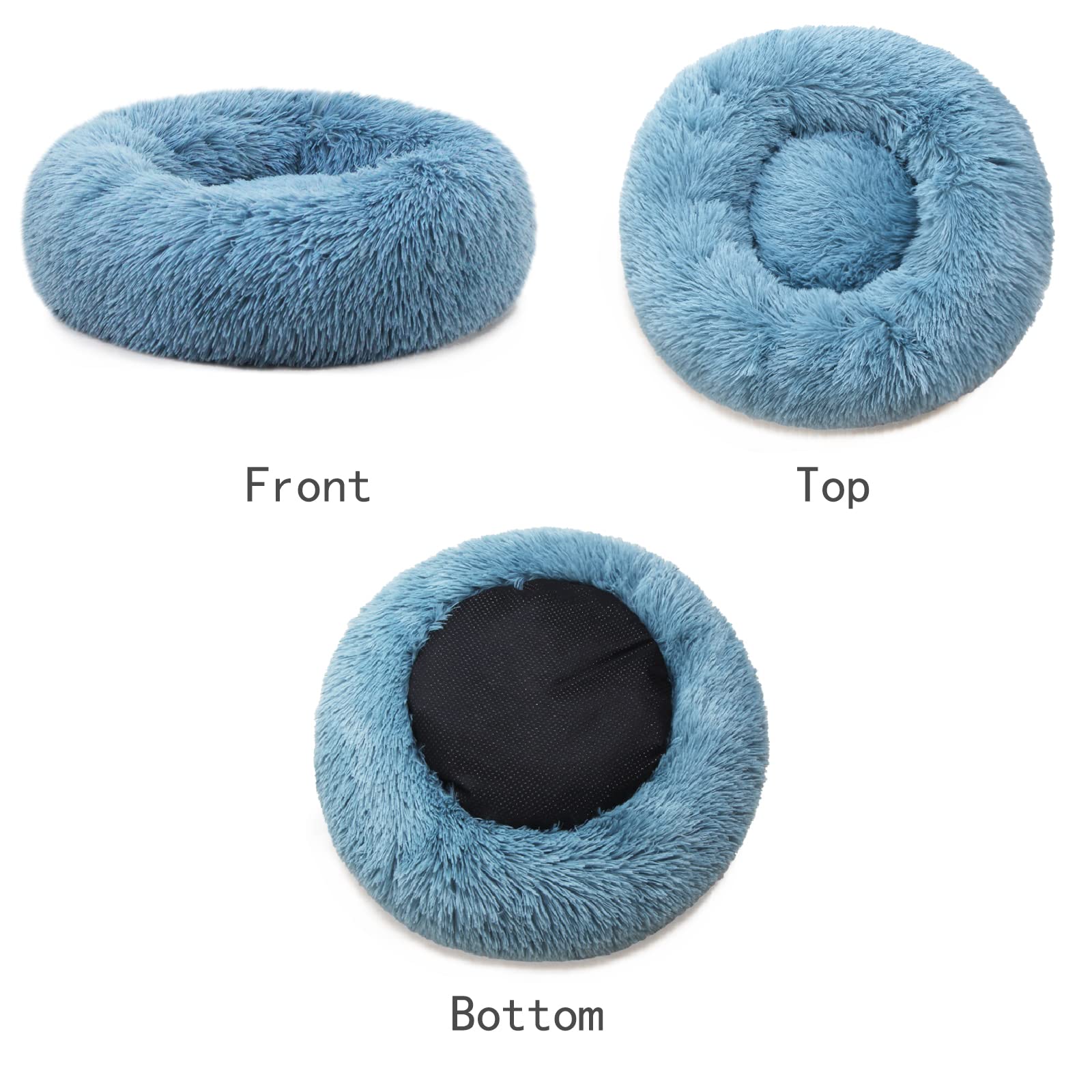 Small Dog Donut Bed - Machine Washable, Calming Blue Pet Bed for Anxious Puppies - Soft Fluffy Faux Fur Cuddler for Small Dogs & Pets - Perfect for Crate Training, Anxiety Relief & Cozy Napping